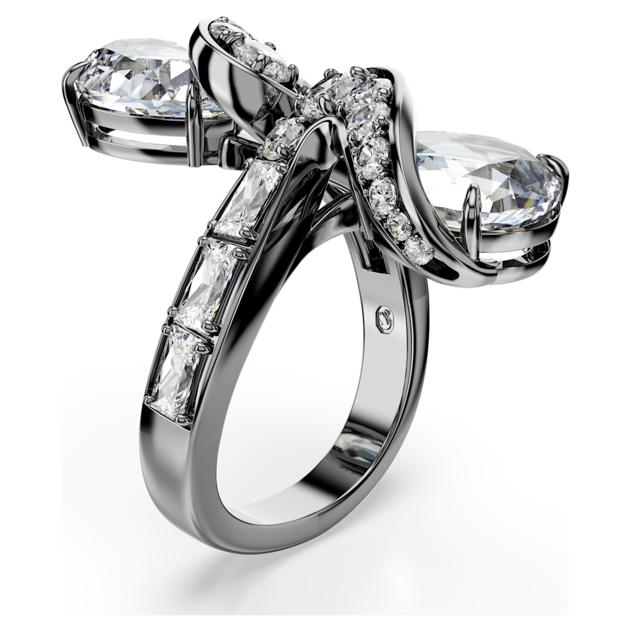 Swarovski The Vienna Collection open ring Feather, White, Ruthenium plated