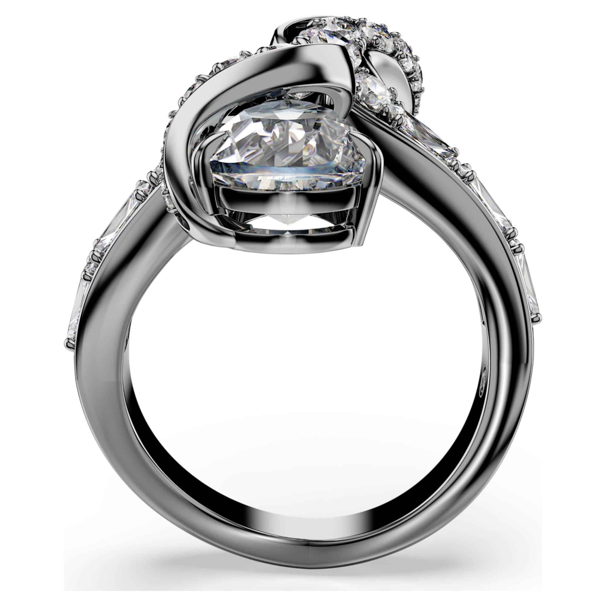 Swarovski The Vienna Collection open ring Feather, White, Ruthenium plated