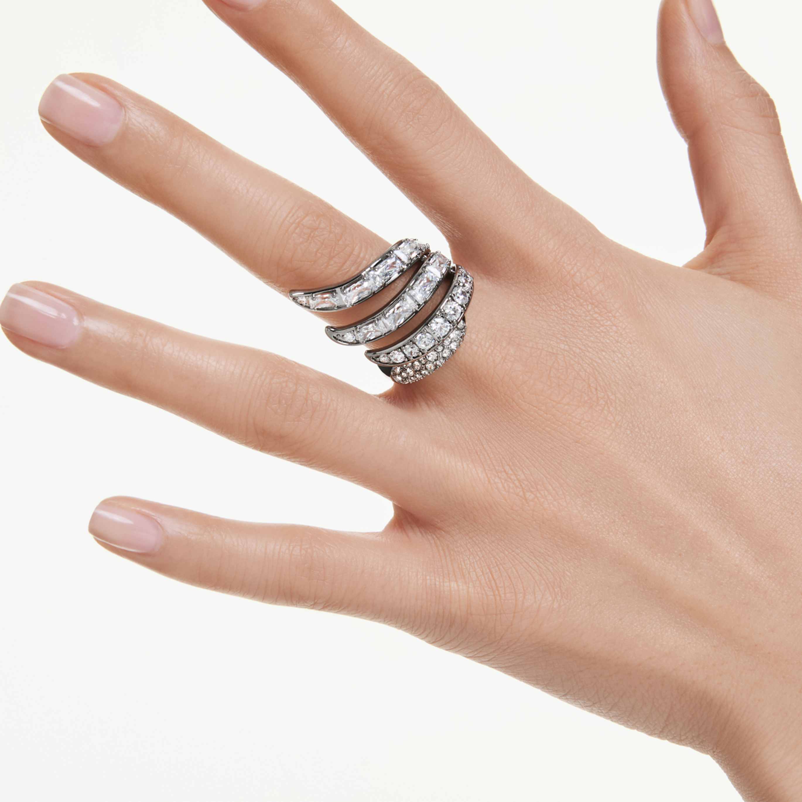 Swarovski Vienna cocktail ring Mixed cuts, Swan, White, Rhodium plated