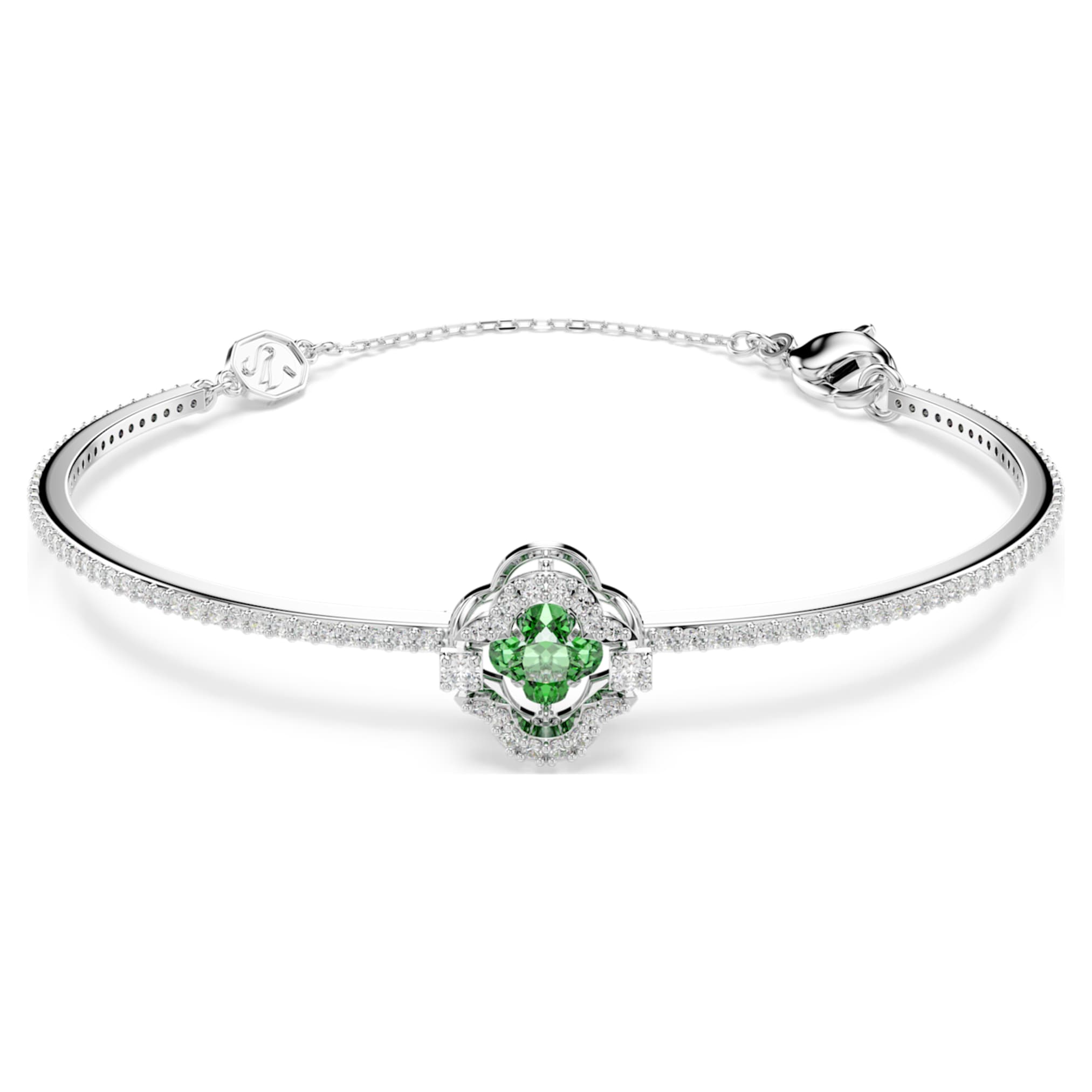 Swarovski Una Angelic bangle Mixed cuts, Green, Rhodium plated