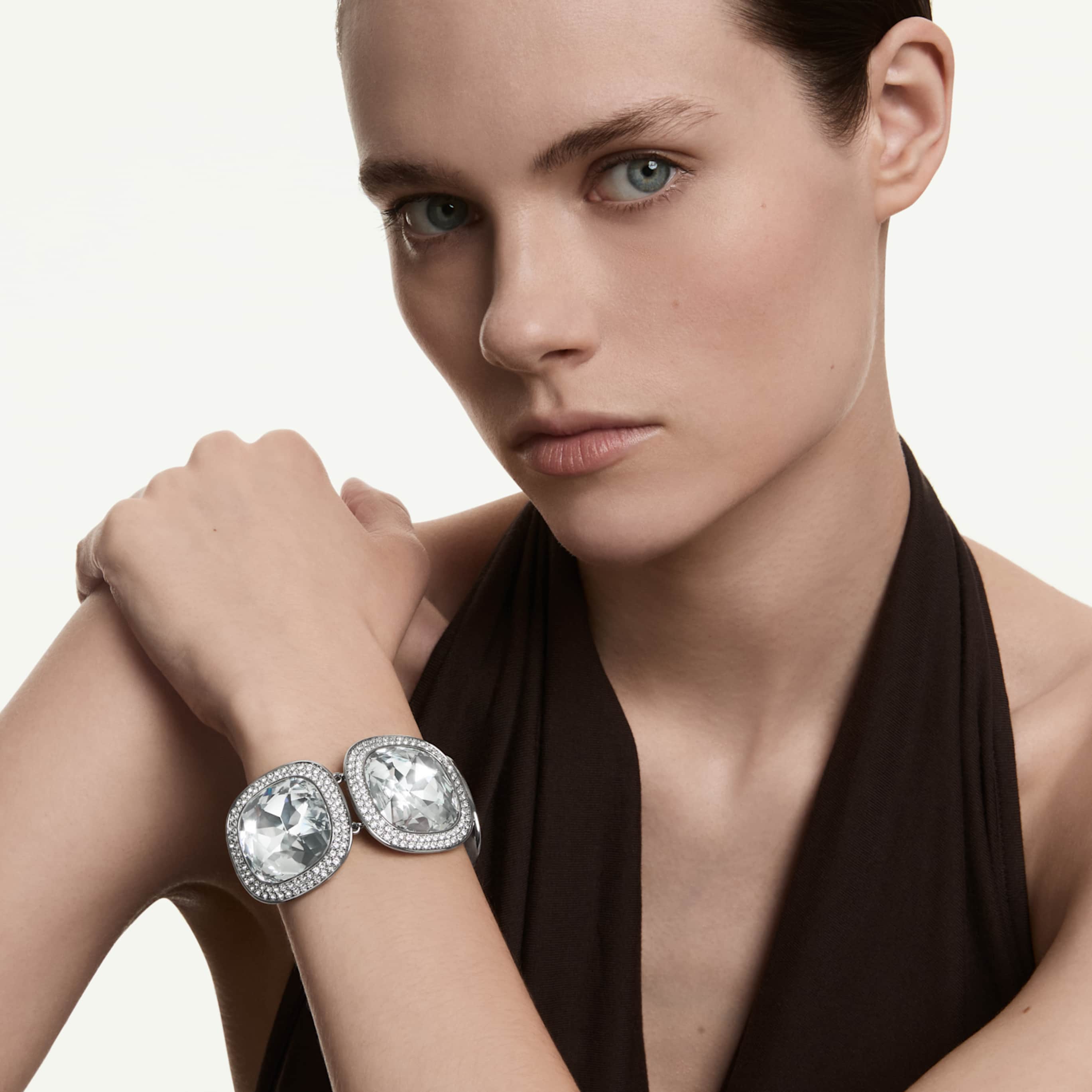 Swarovski Una Angelic bracelet Cushion cut, White, Ruthenium plated