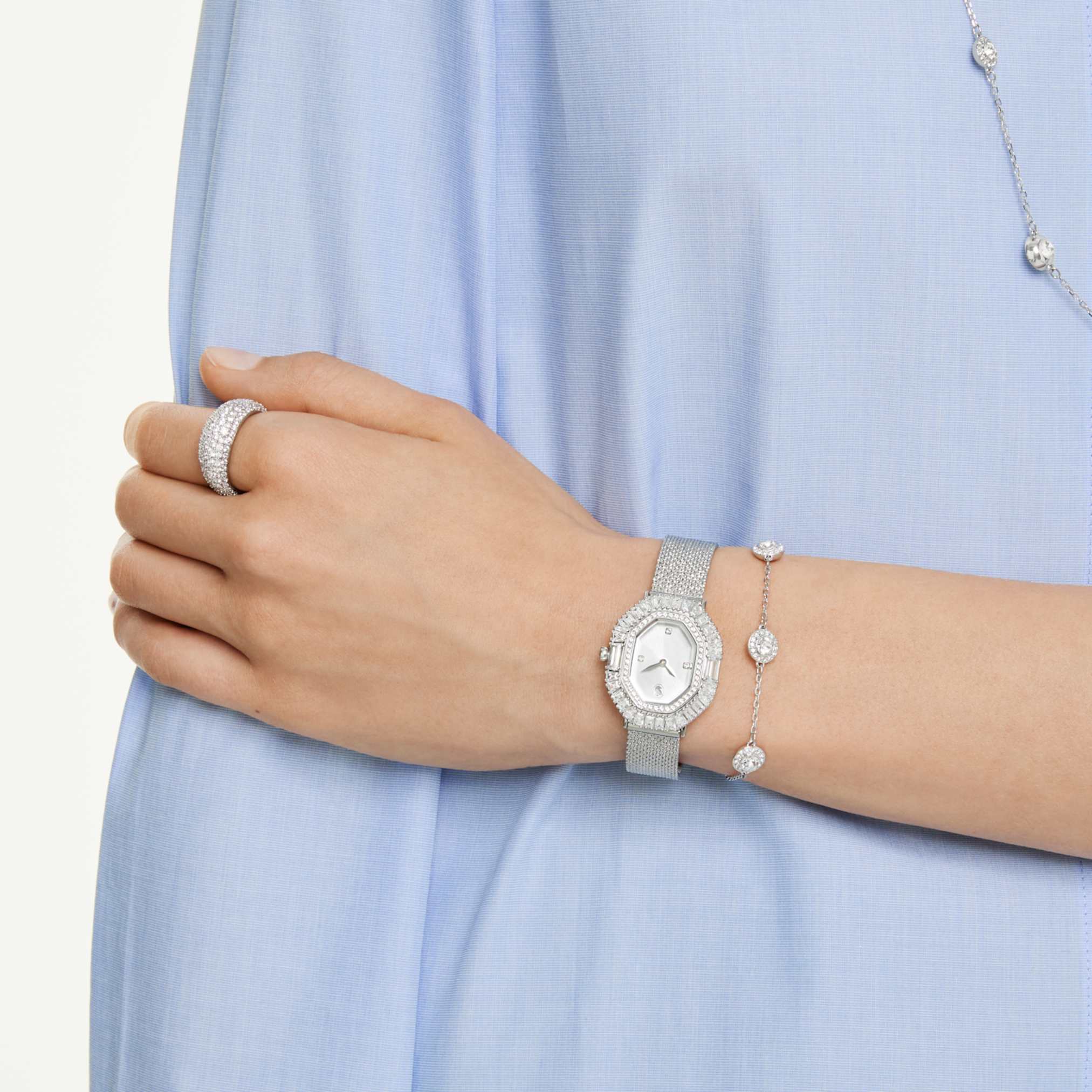 Swarovski Una Angelic bracelet Round cut, Double sided motifs, White, Rhodium plated