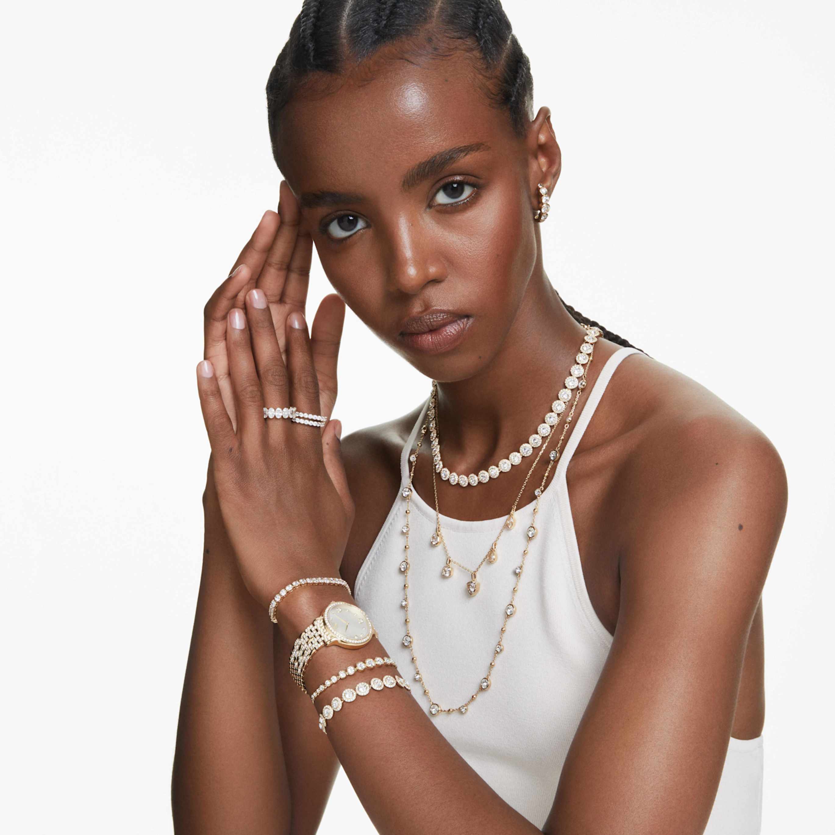 Swarovski Una Angelic bracelet Round cut, Pavé, Medium, White, 18K rose gold finish