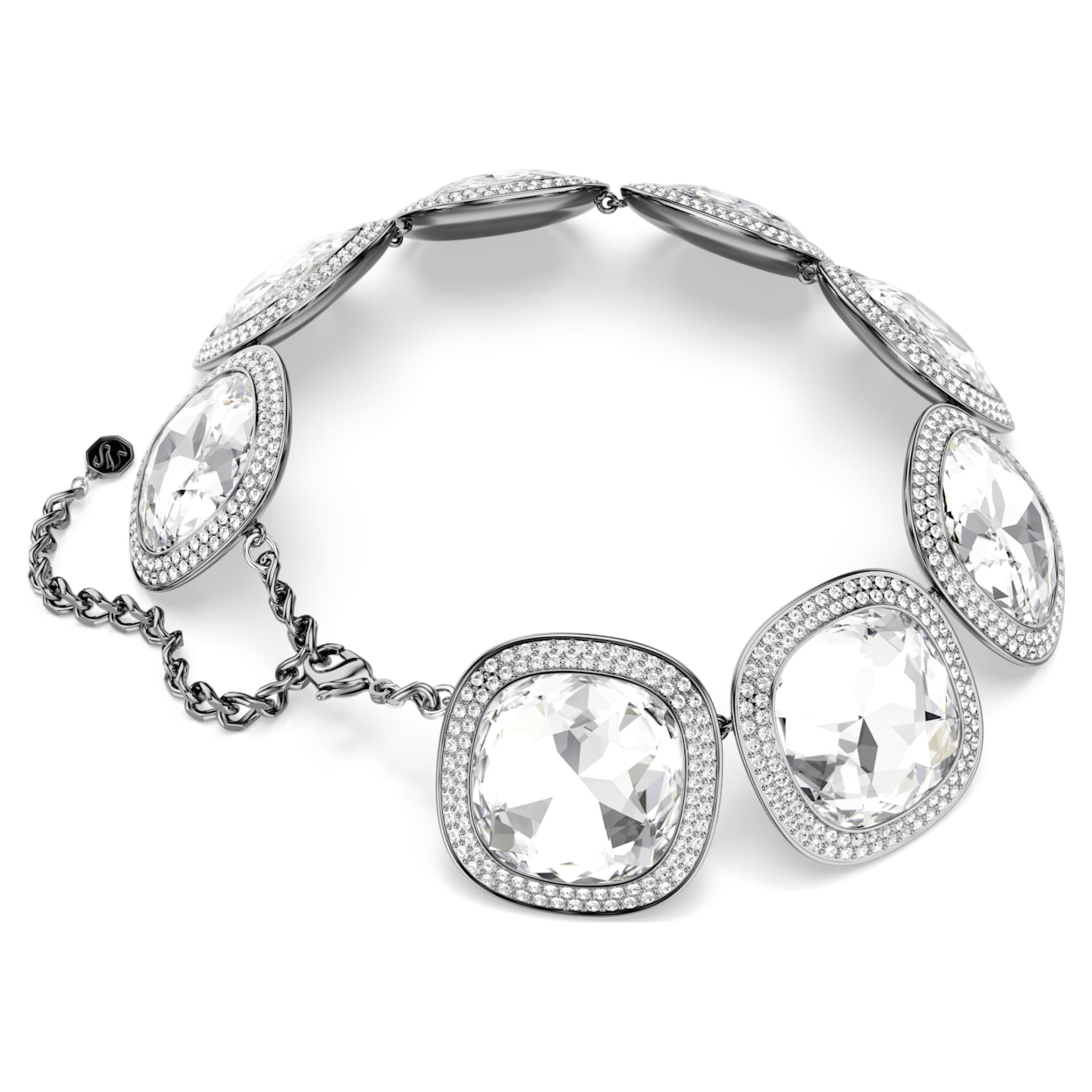 Swarovski Una Angelic choker Cushion cut, White, Ruthenium plated