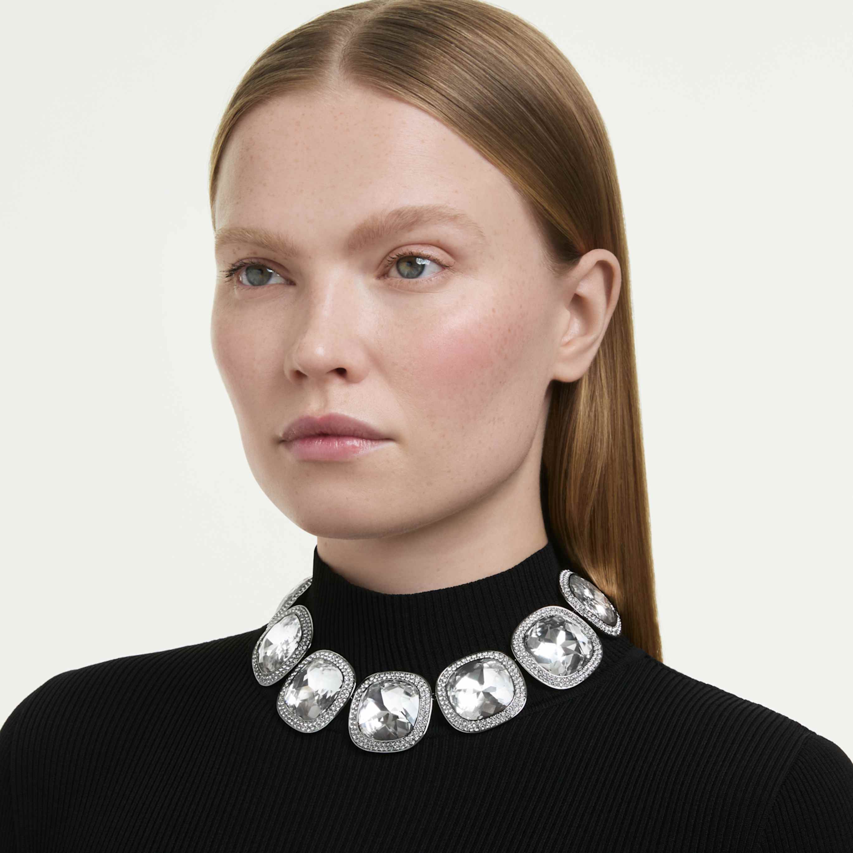 Swarovski Una Angelic choker Cushion cut, White, Ruthenium plated