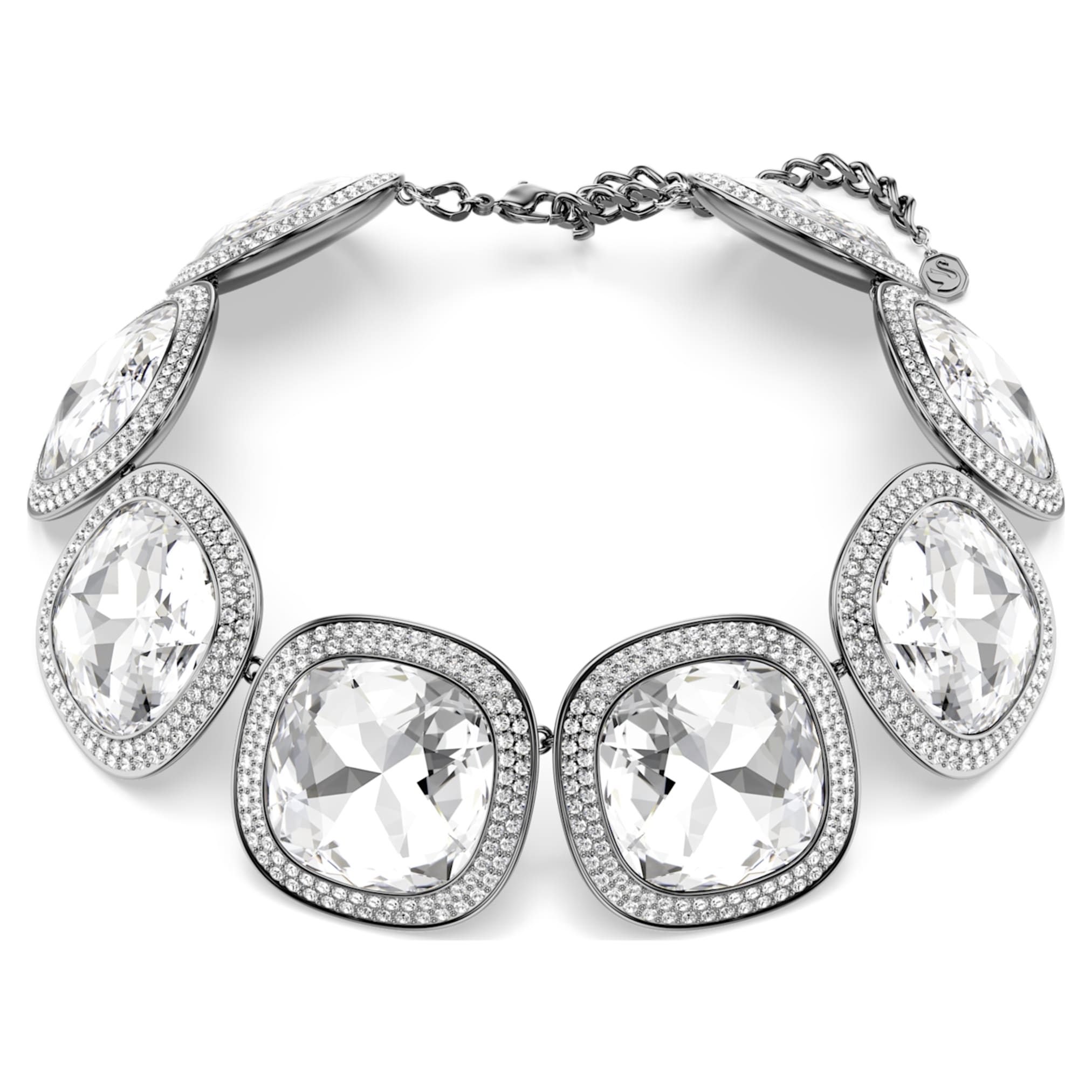 Swarovski Una Angelic choker Cushion cut, White, Ruthenium plated