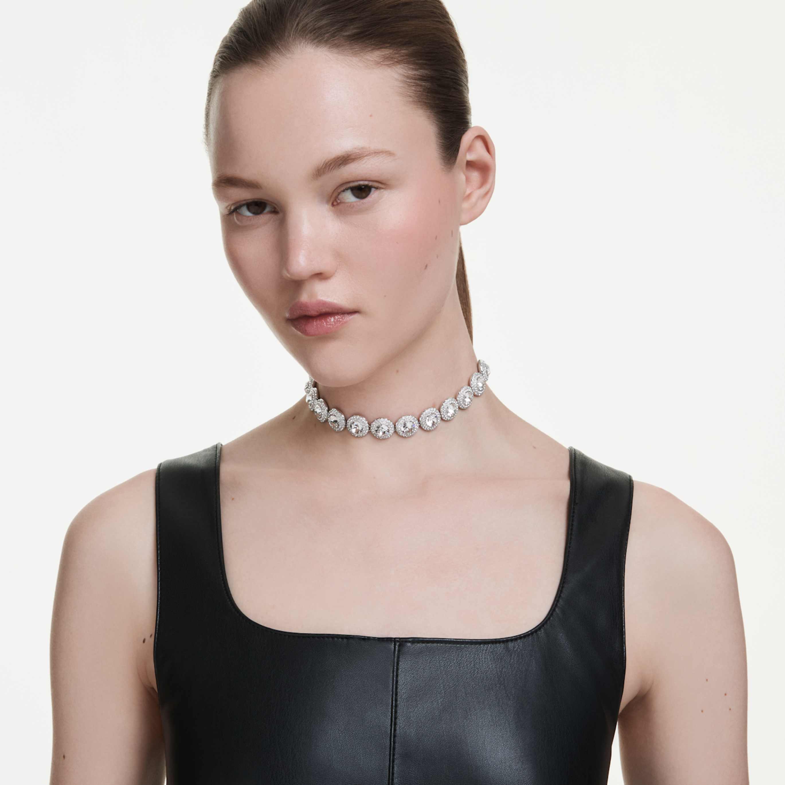 Swarovski Una Angelic choker Round cut, Caramel, 18K gold finish