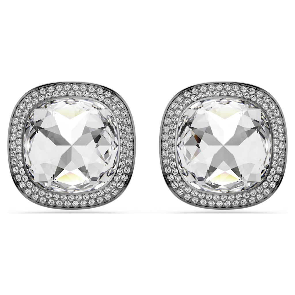 Swarovski Una Angelic clip earrings Cushion cut, White, Ruthenium plated