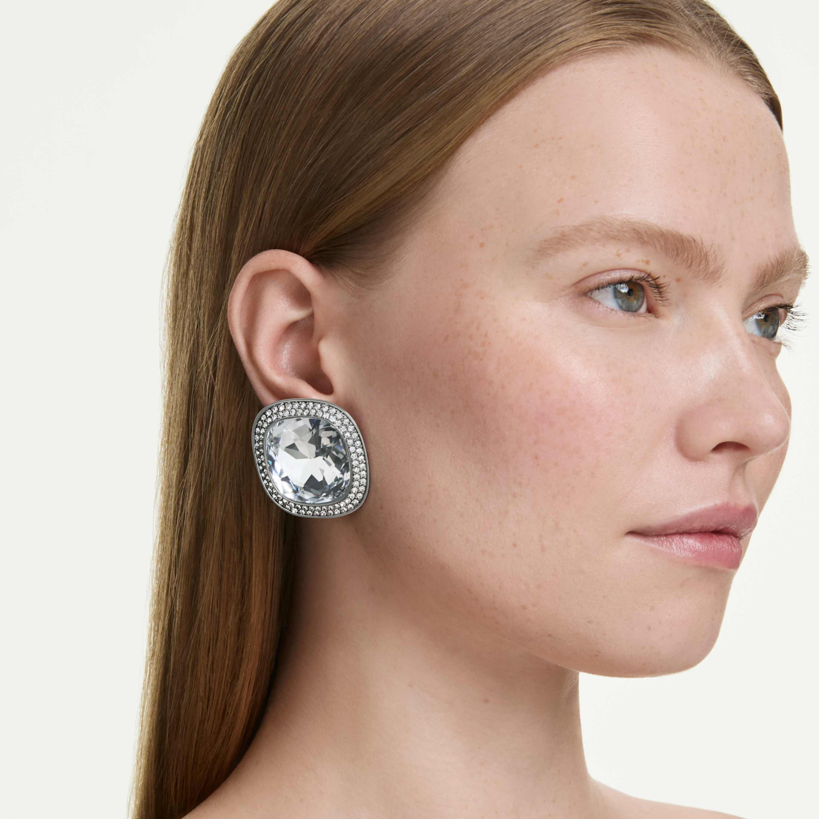 Swarovski Una Angelic clip earrings Cushion cut, White, Ruthenium plated