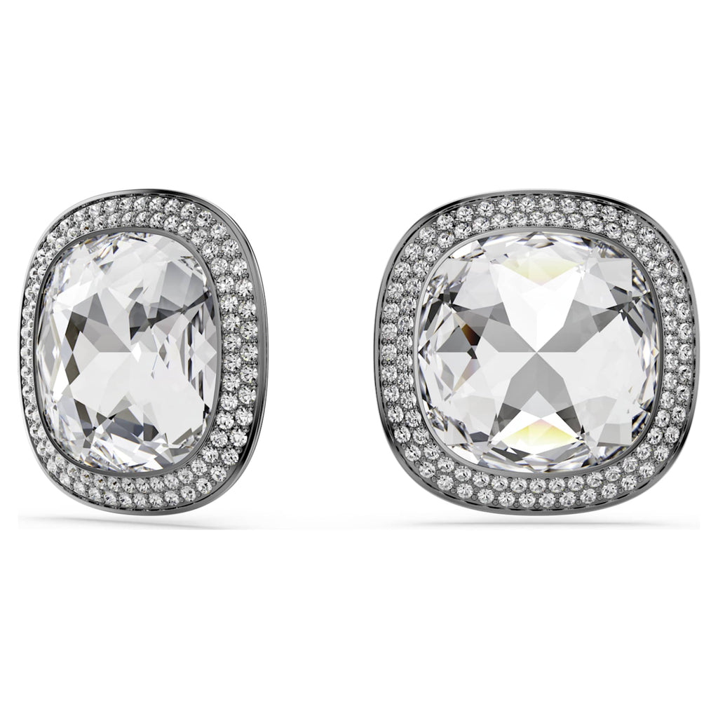 Swarovski Una Angelic clip earrings Cushion cut, White, Ruthenium plated