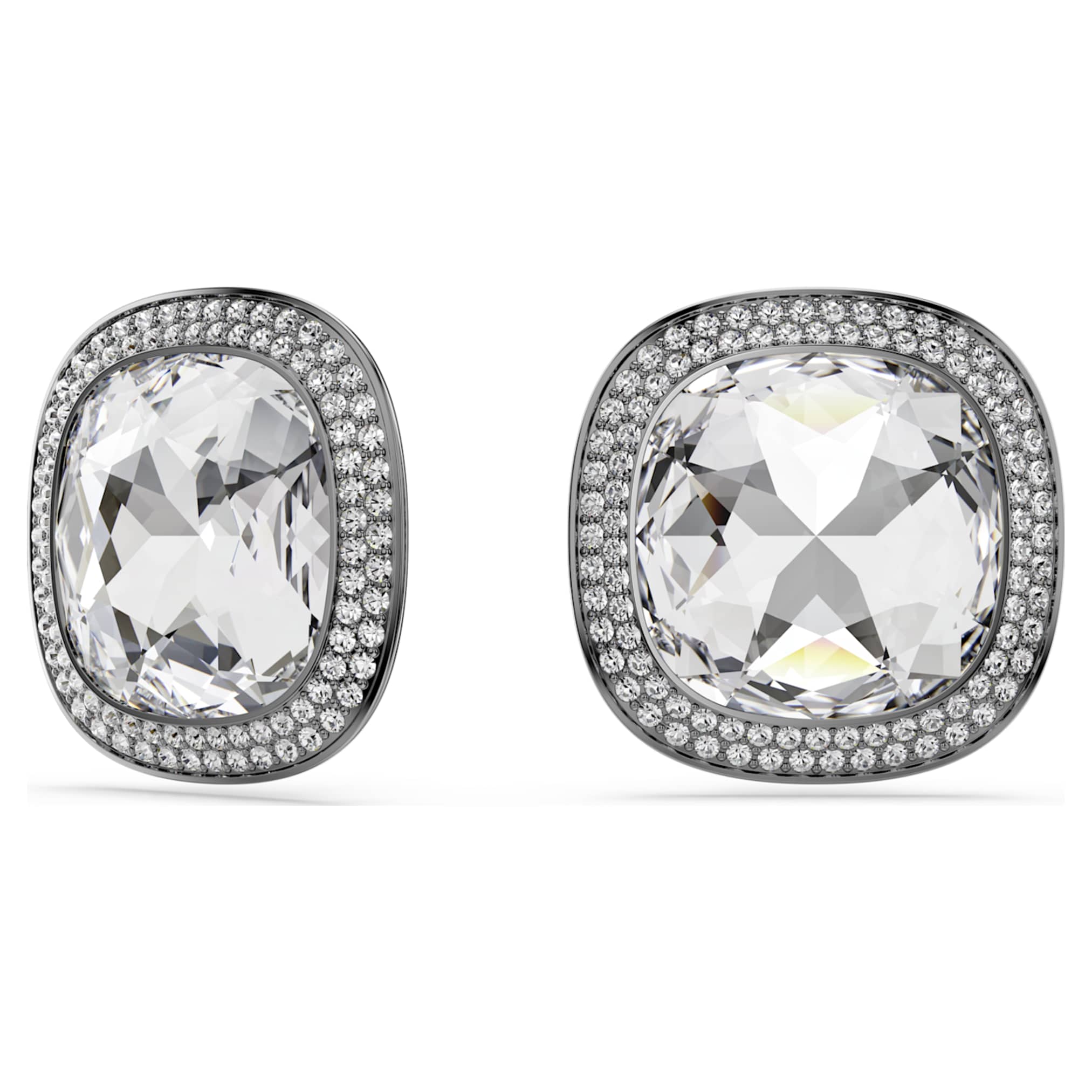 Swarovski Una Angelic clip earrings Cushion cut, White, Ruthenium plated