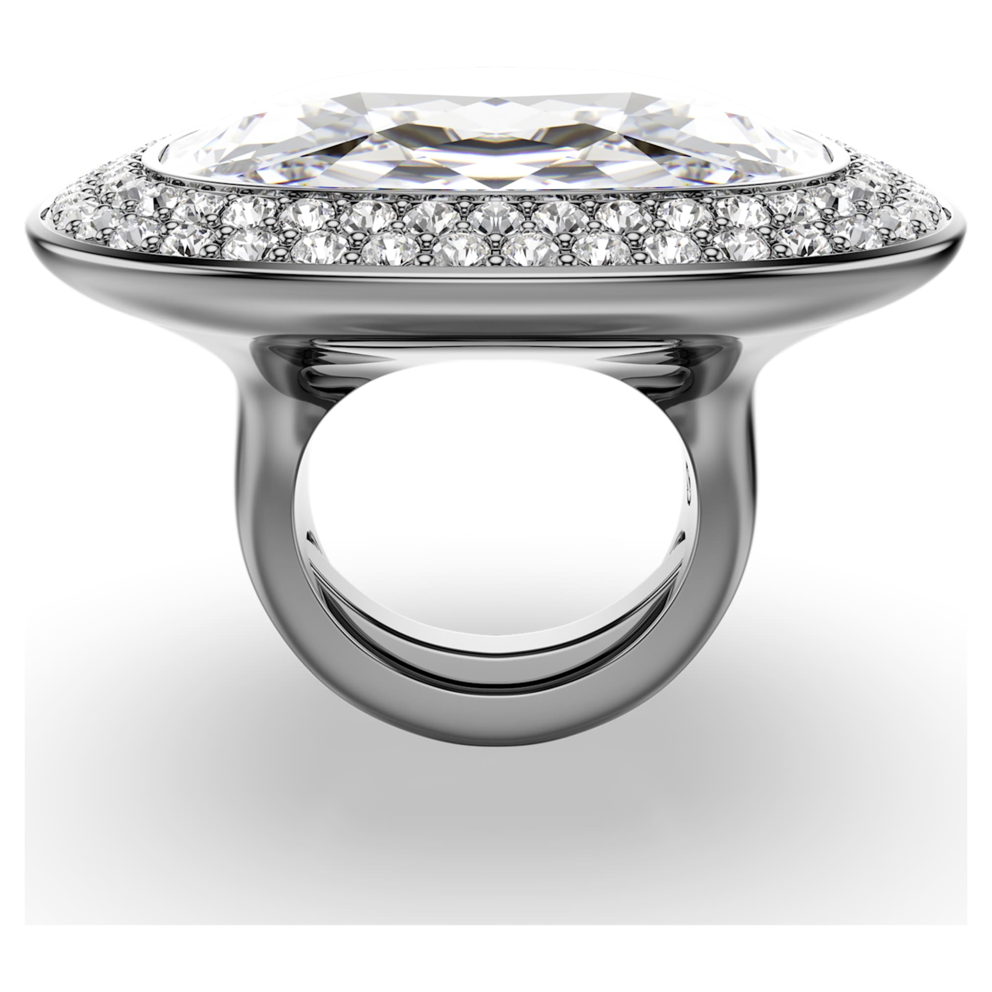 Swarovski Una Angelic cocktail ring Cushion cut, White, Ruthenium plated