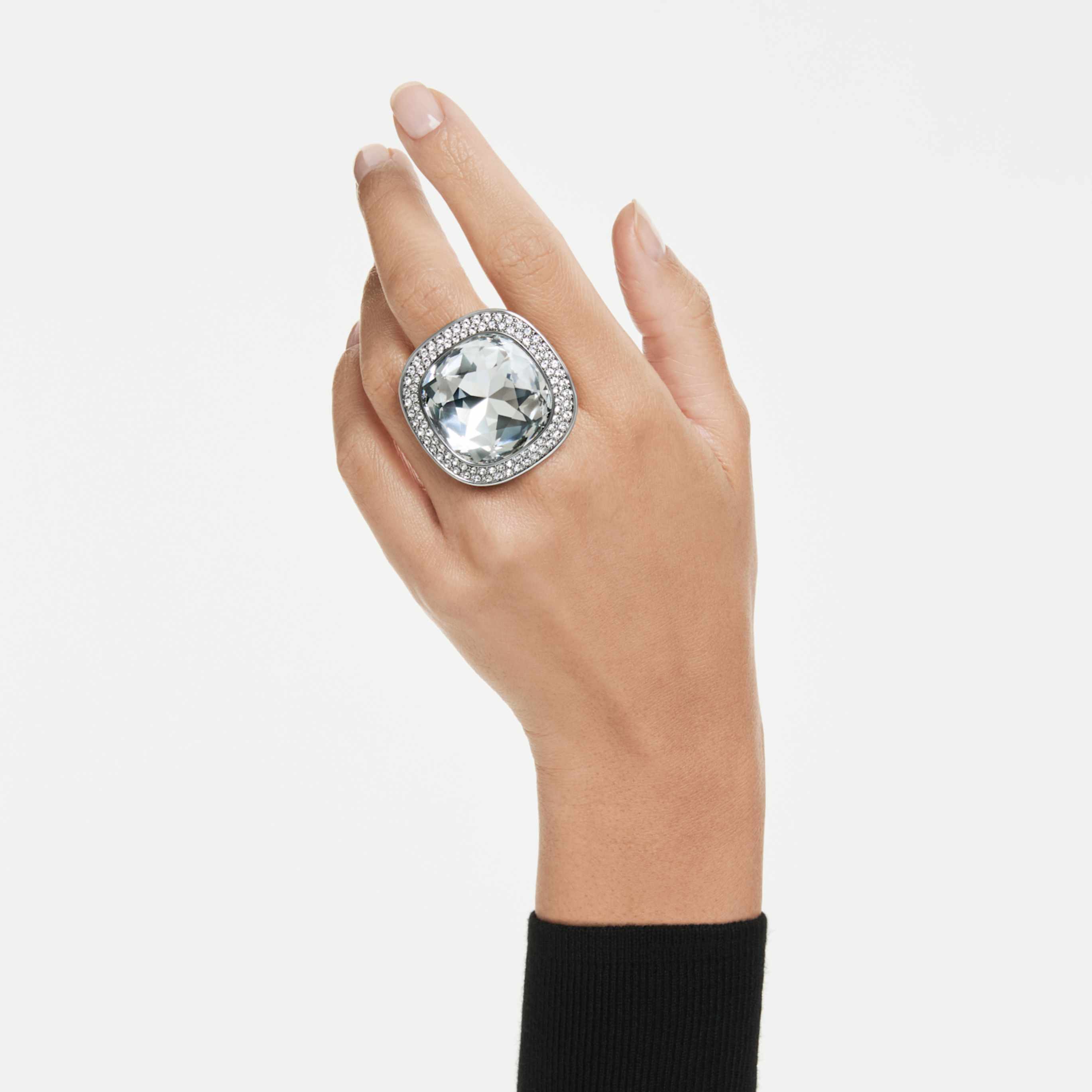 Swarovski Una Angelic cocktail ring Cushion cut, White, Ruthenium plated