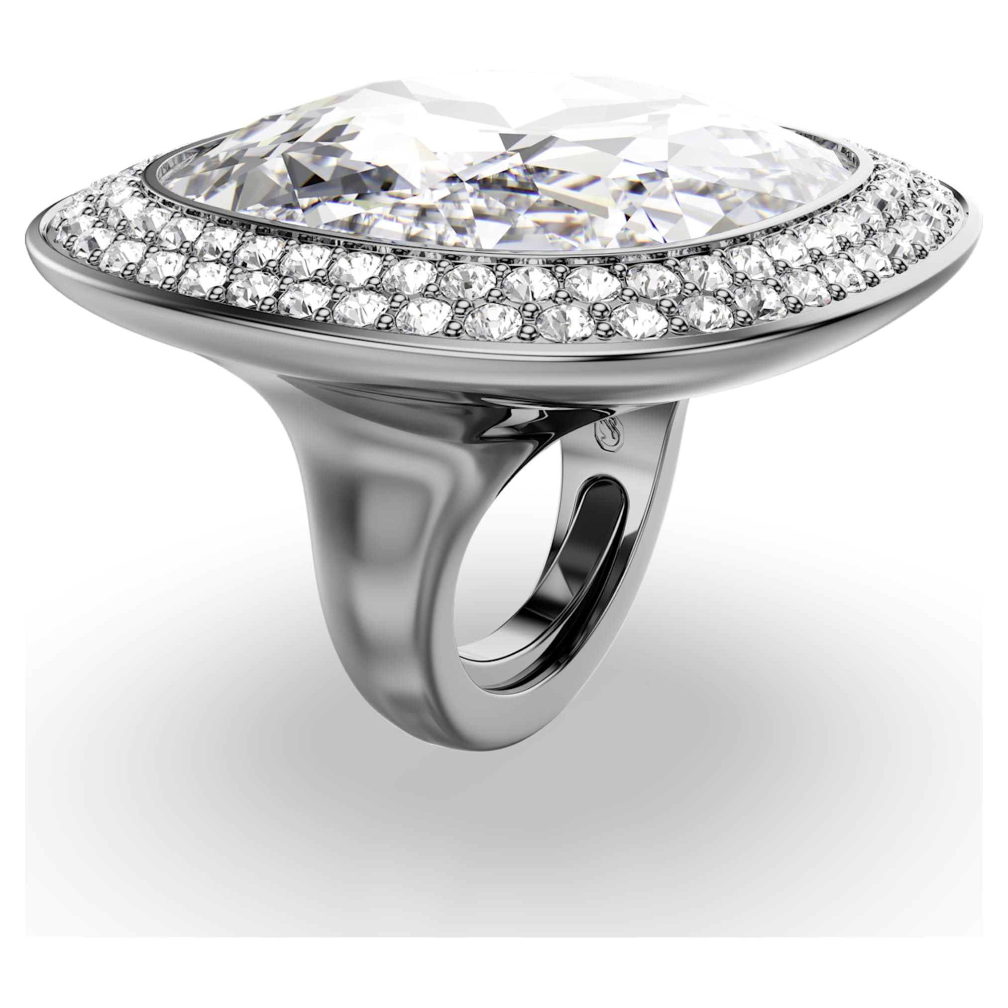 Swarovski Una Angelic cocktail ring Cushion cut, White, Ruthenium plated