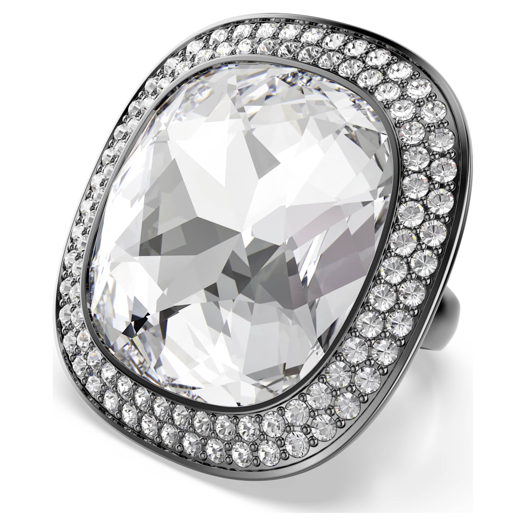 Swarovski Una Angelic cocktail ring Cushion cut, White, Ruthenium plated