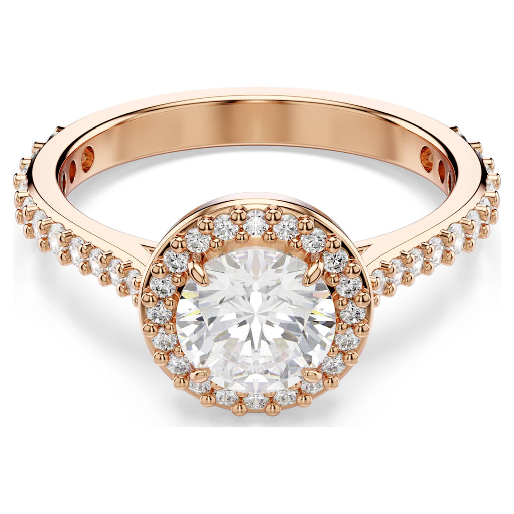 Swarovski Una Angelic cocktail ring Round cut, Pavé, White, 18K rose gold finish