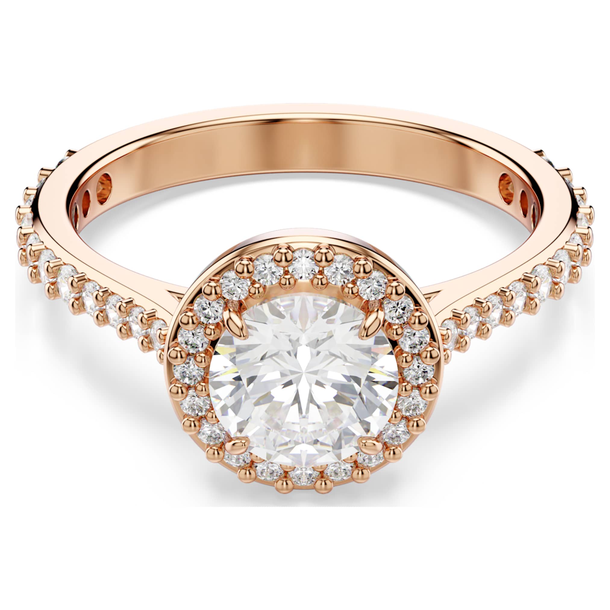 Swarovski Una Angelic cocktail ring Round cut, Pavé, White, 18K rose gold finish