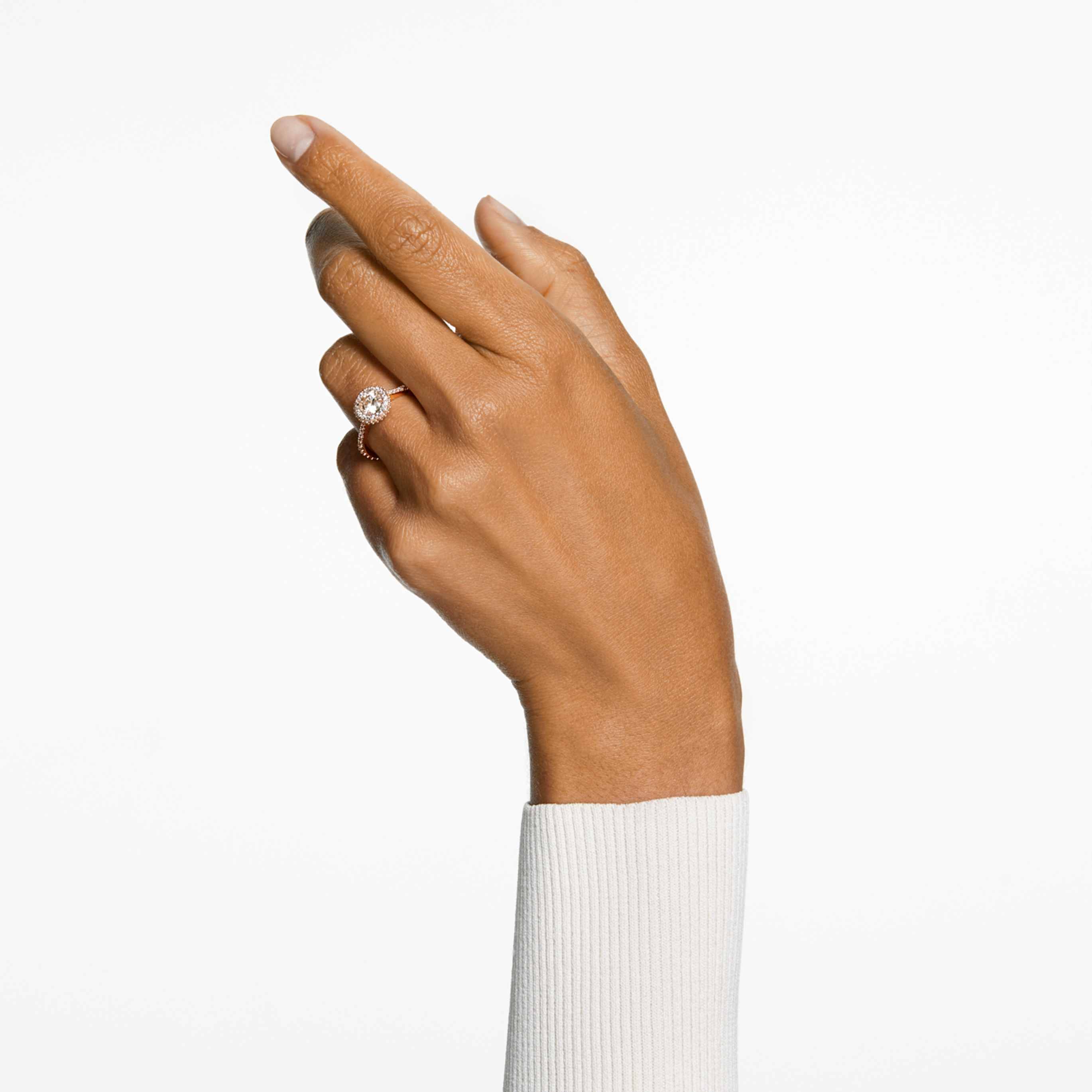 Swarovski Una Angelic cocktail ring Round cut, Pavé, White, 18K rose gold finish
