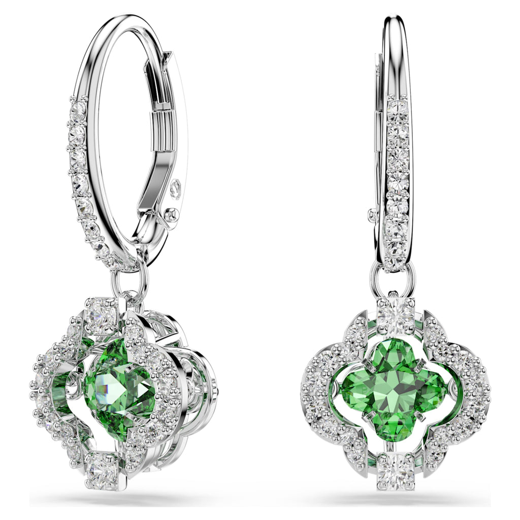 Swarovski Una Angelic drop earrings Mixed cuts, Green, Rhodium plated