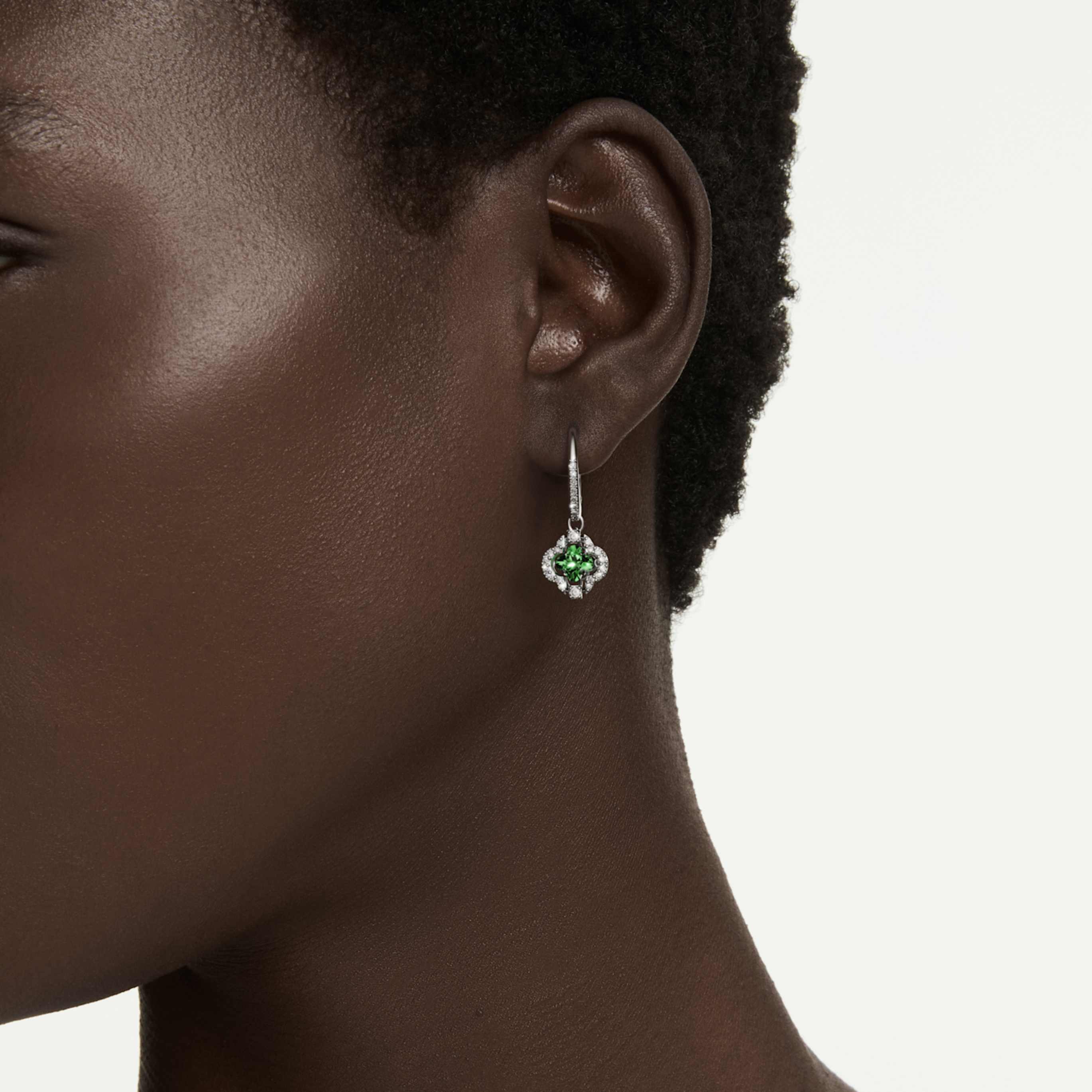 Swarovski Una Angelic drop earrings Mixed cuts, Green, Rhodium plated