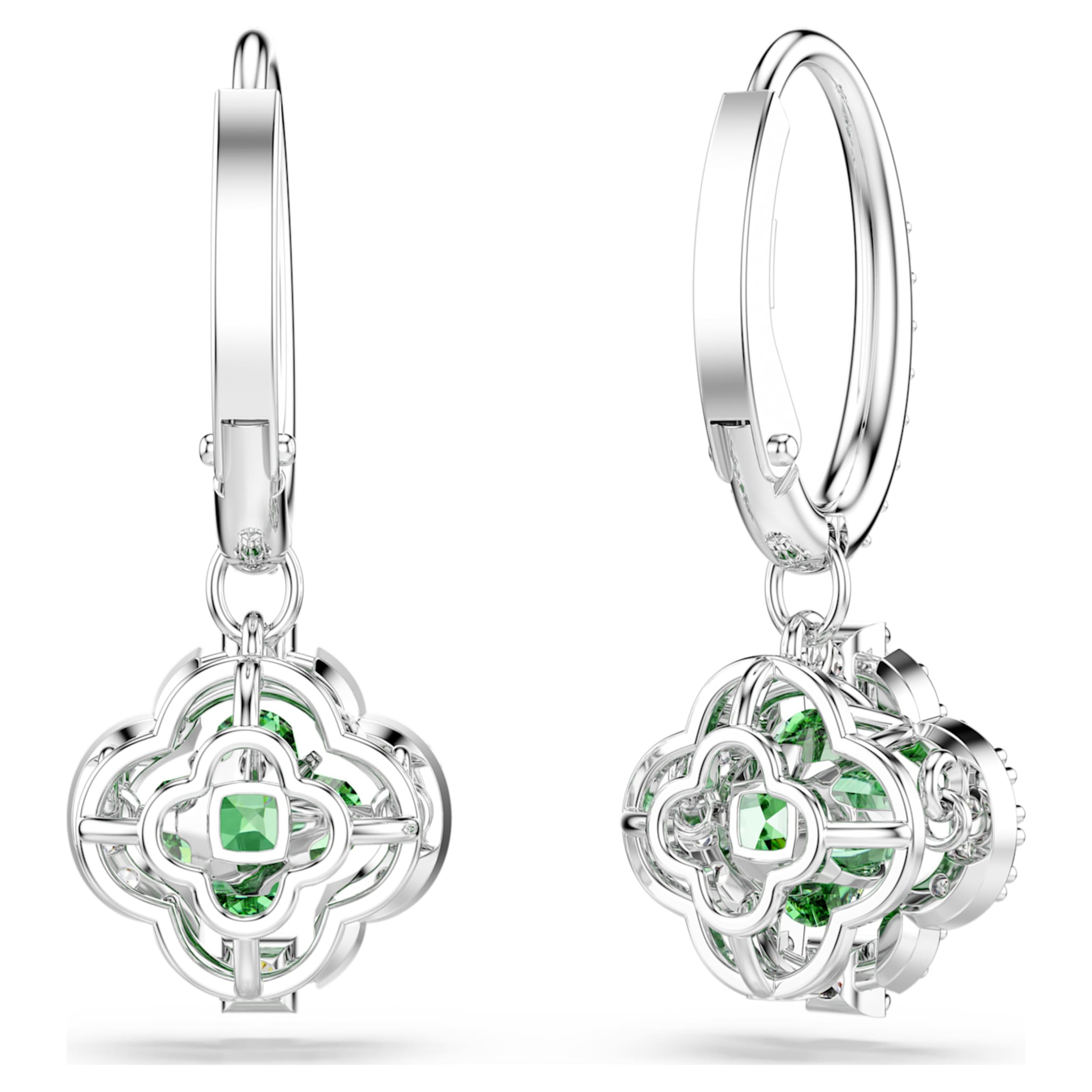 Swarovski Una Angelic drop earrings Mixed cuts, Green, Rhodium plated
