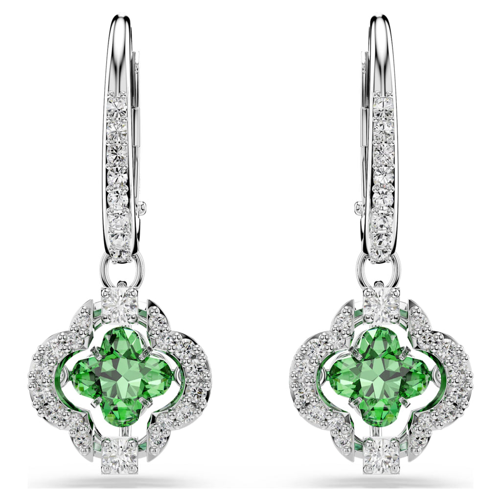 Swarovski Una Angelic drop earrings Mixed cuts, Green, Rhodium plated