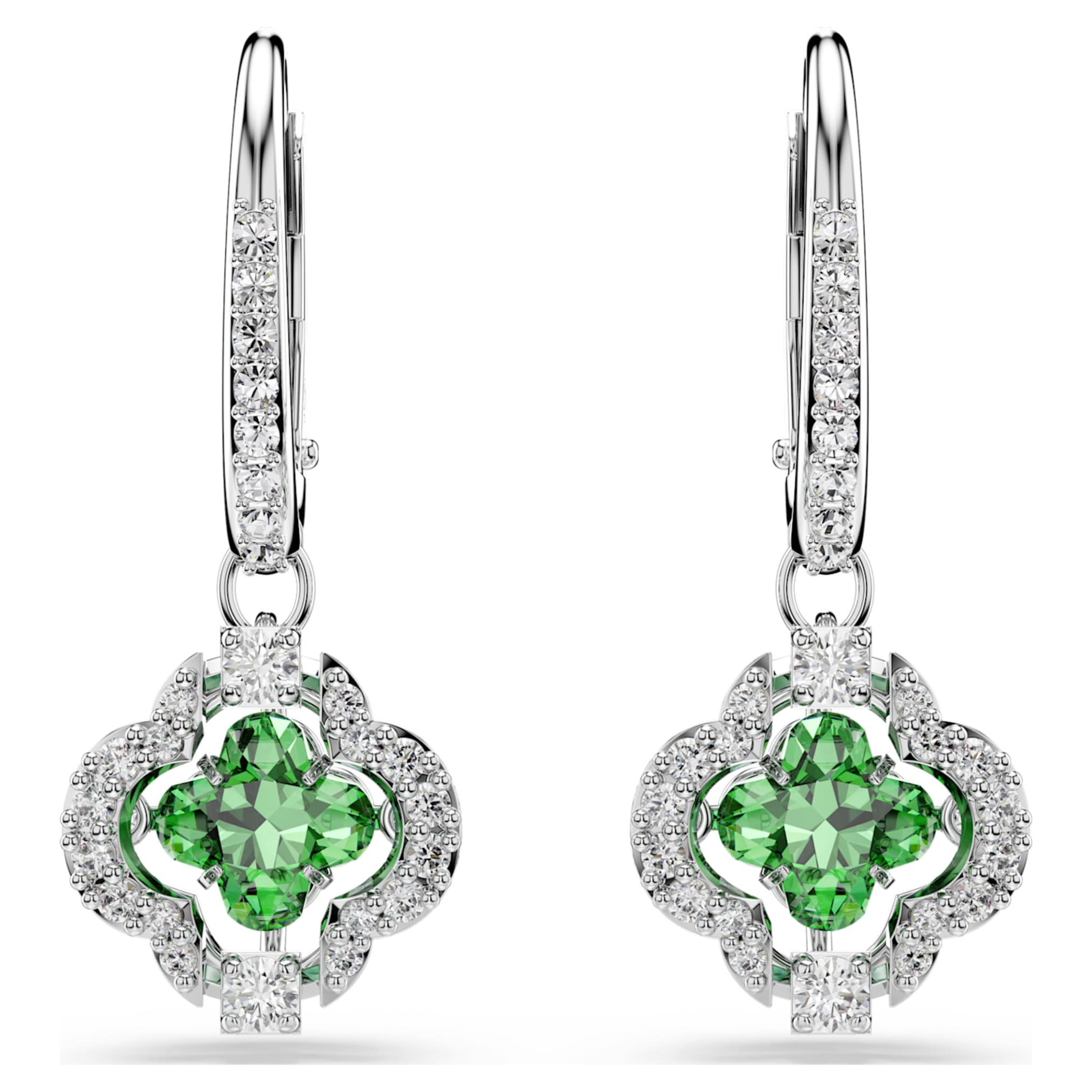Swarovski Una Angelic drop earrings Mixed cuts, Green, Rhodium plated