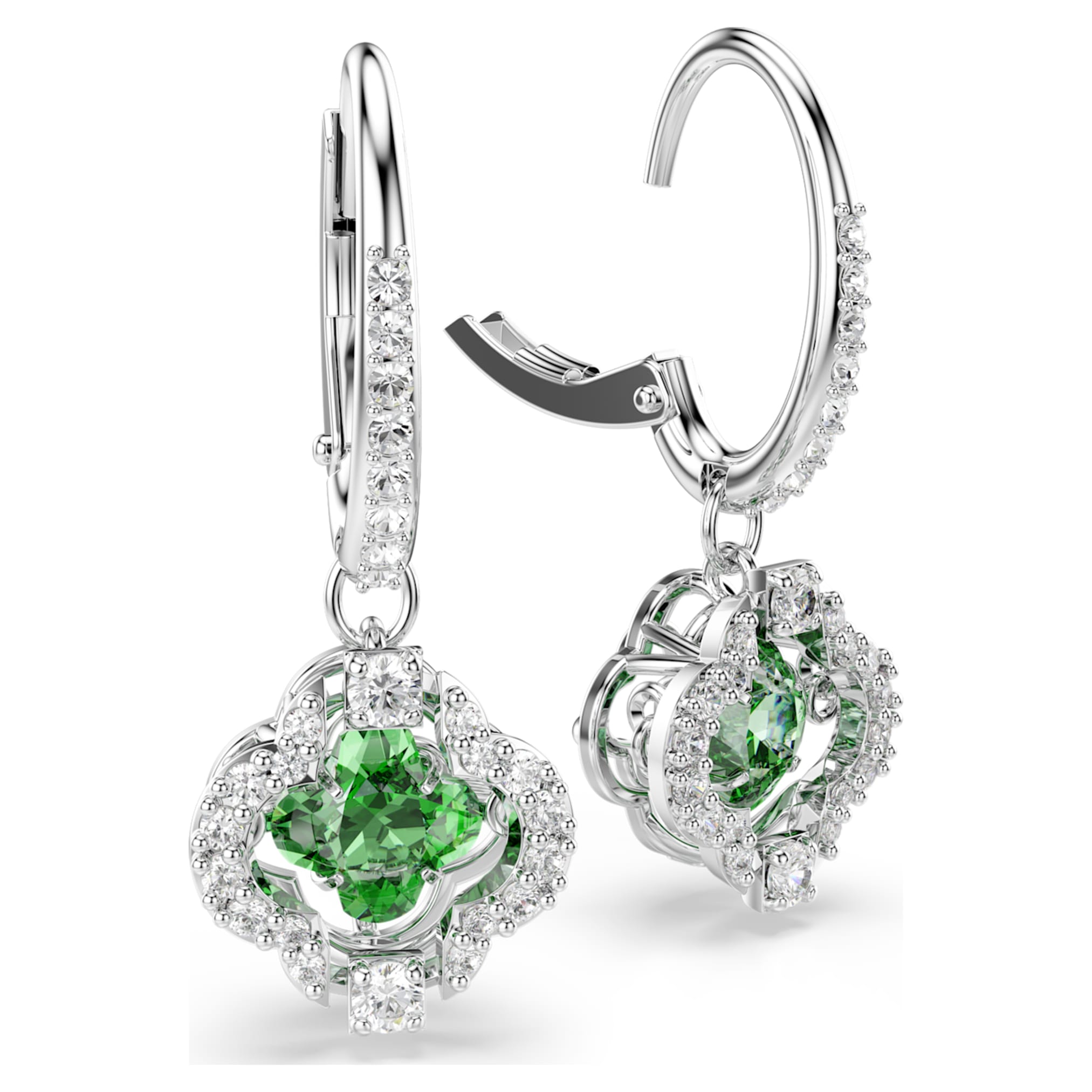 Swarovski Una Angelic drop earrings Mixed cuts, Green, Rhodium plated