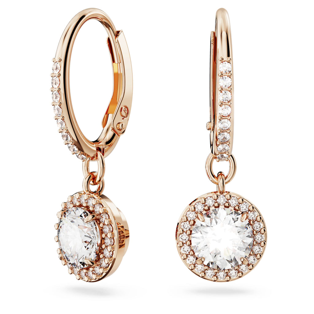 Swarovski Una Angelic drop earrings Round cut, Pavé, White, 18K rose gold finish