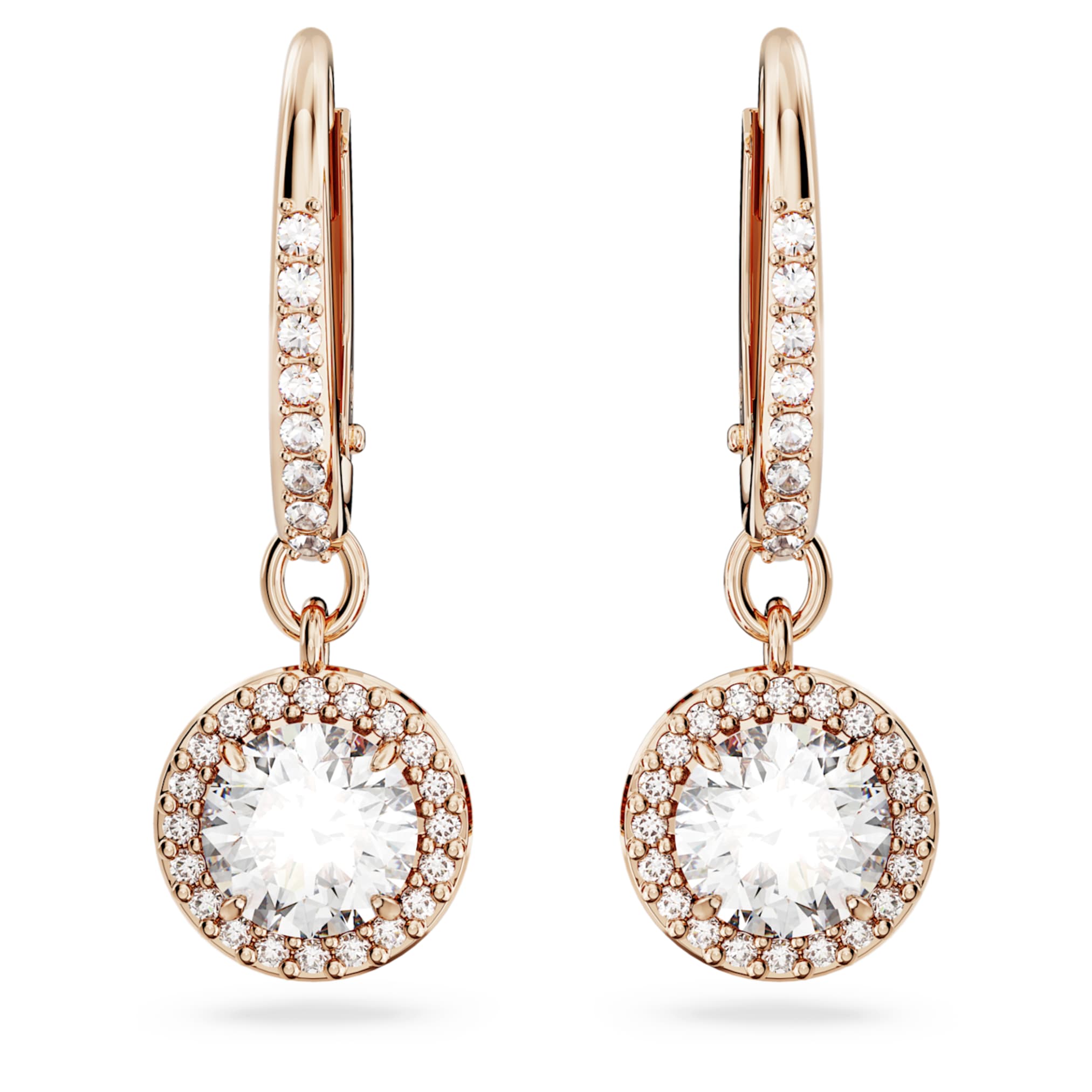 Swarovski Una Angelic drop earrings Round cut, Pavé, White, 18K rose gold finish