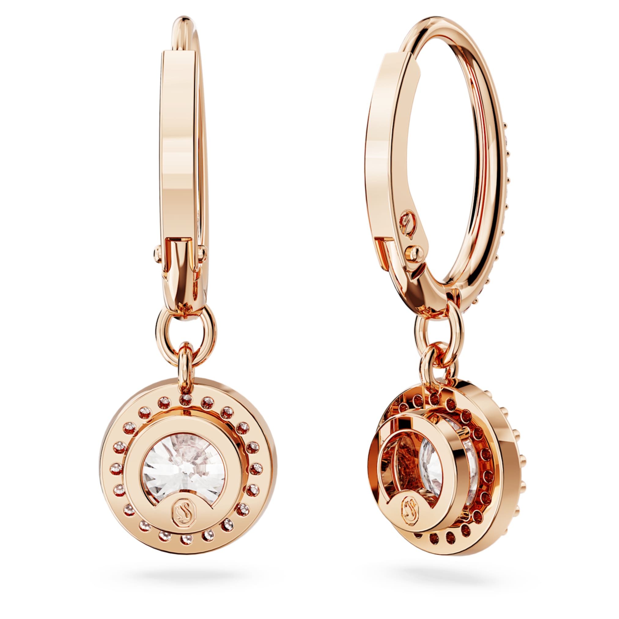 Swarovski Una Angelic drop earrings Round cut, Pavé, White, 18K rose gold finish