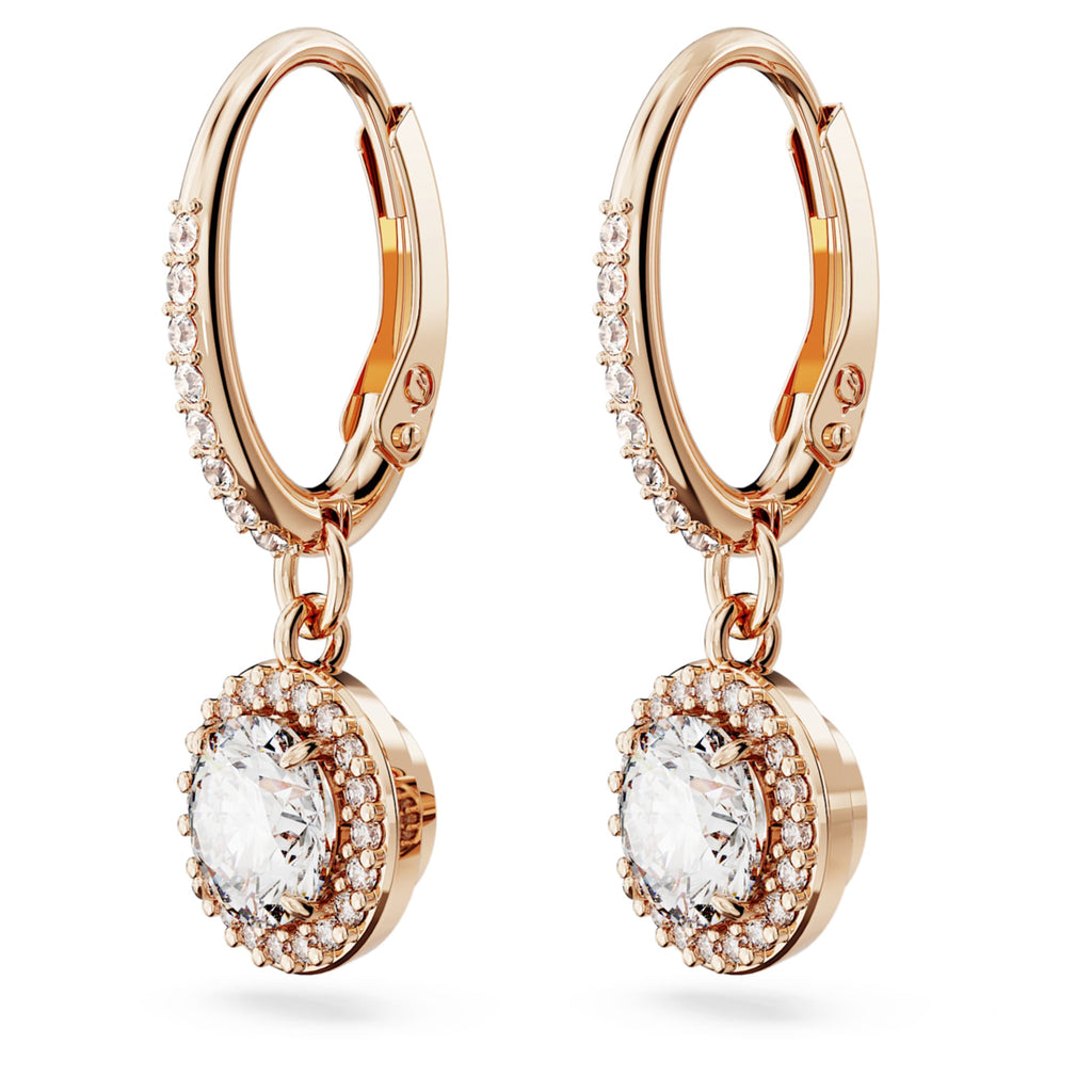 Swarovski Una Angelic drop earrings Round cut, Pavé, White, 18K rose gold finish