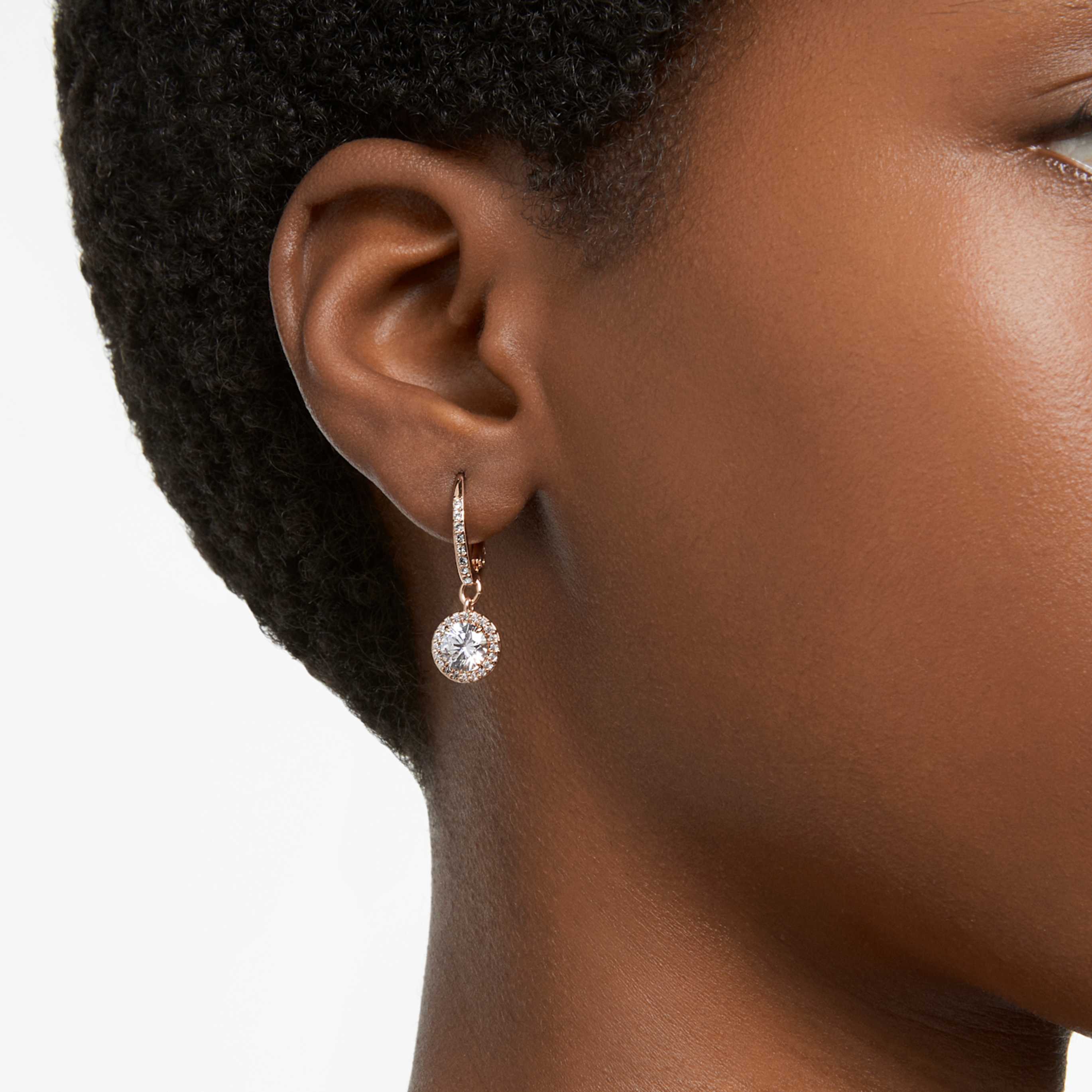 Swarovski Una Angelic drop earrings Round cut, Pavé, White, Rhodium plated