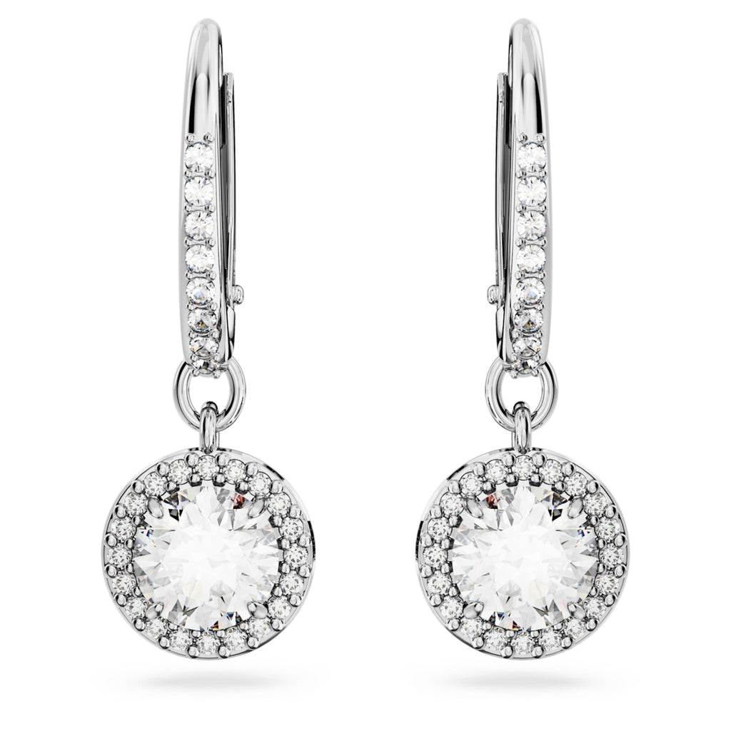 Swarovski Una Angelic drop earrings Round cut, Pavé, White, Rhodium plated