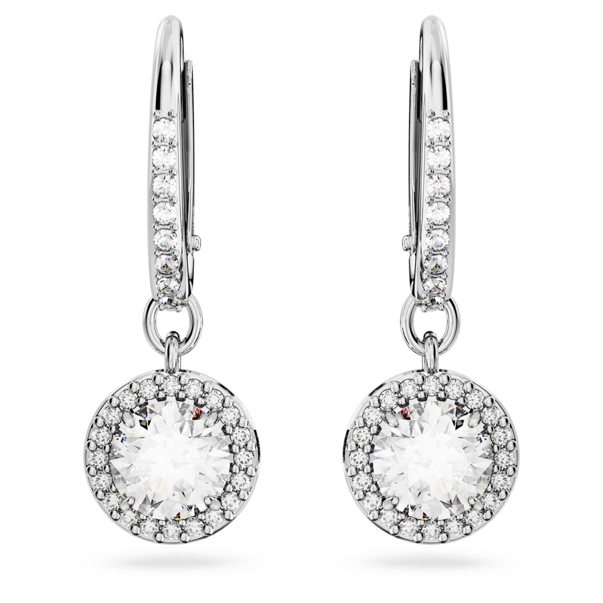 Swarovski Una Angelic drop earrings Round cut, Pavé, White, Rhodium plated