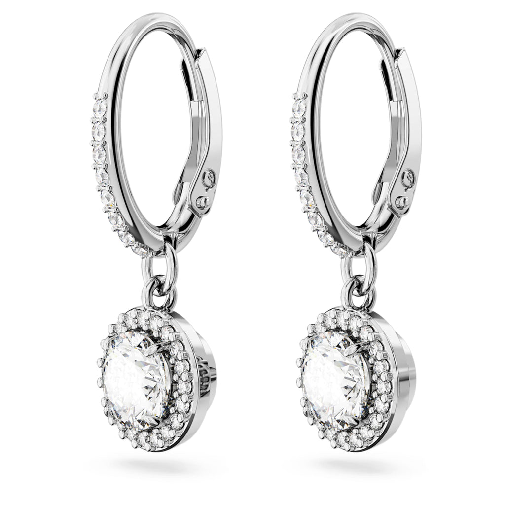 Swarovski Una Angelic drop earrings Round cut, Pavé, White, Rhodium plated