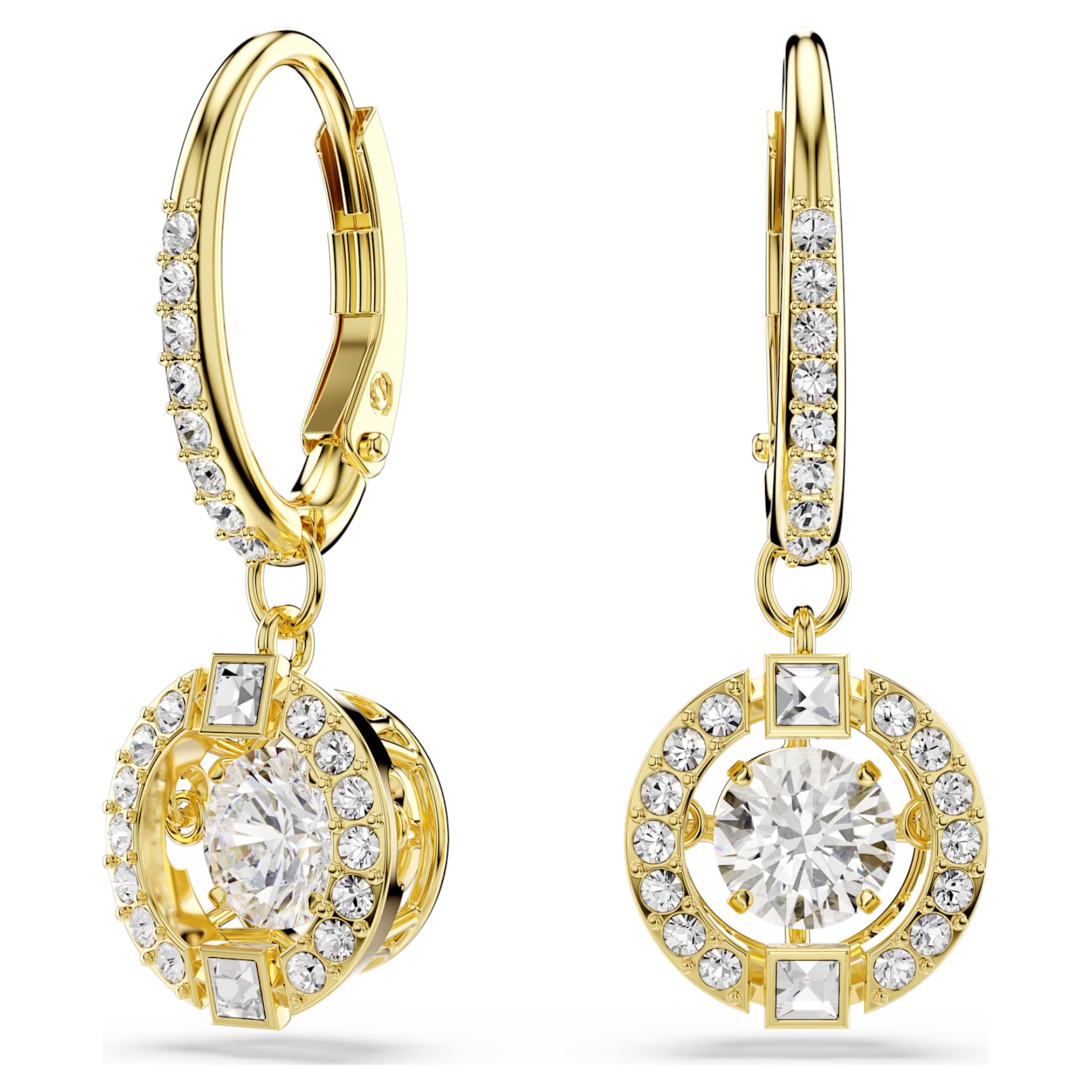 Swarovski Una Angelic drop earrings Round cut, White, 18K gold finish