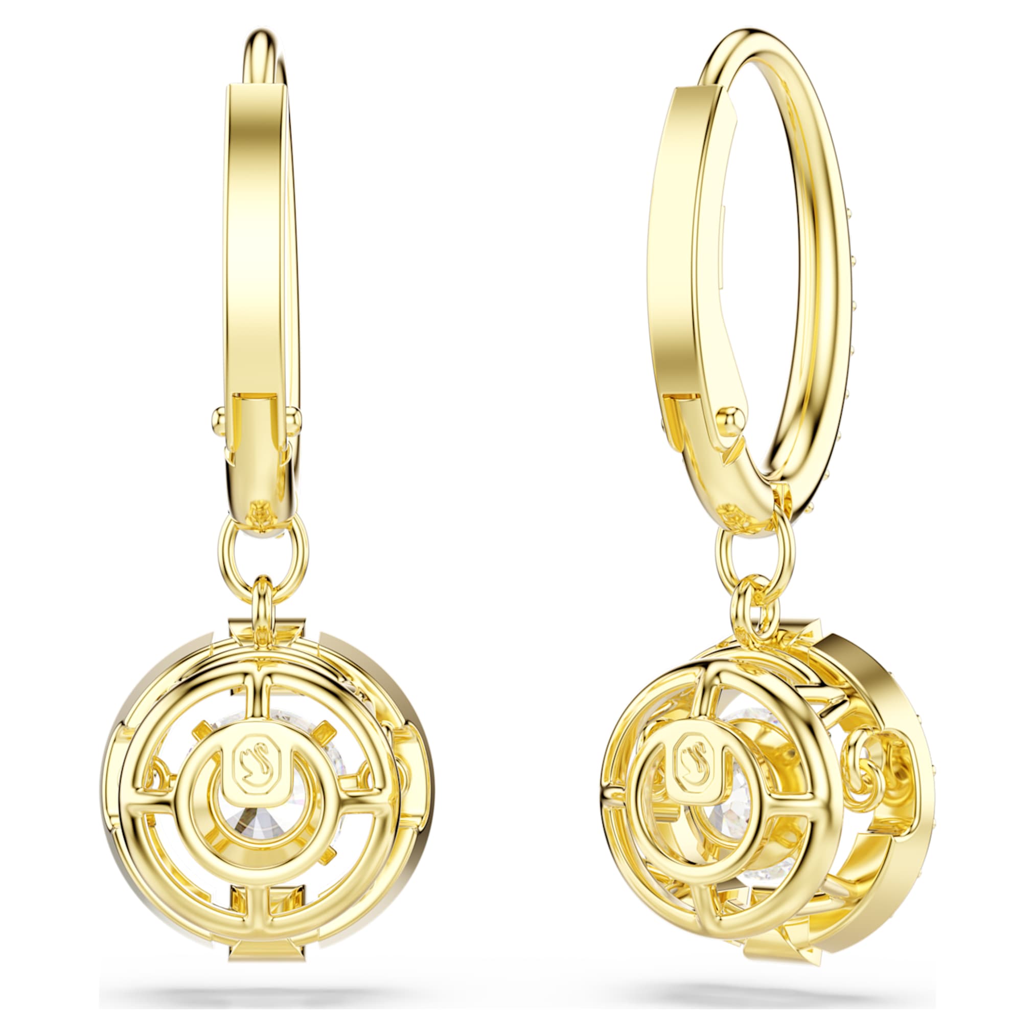 Swarovski Una Angelic drop earrings Round cut, White, 18K gold finish