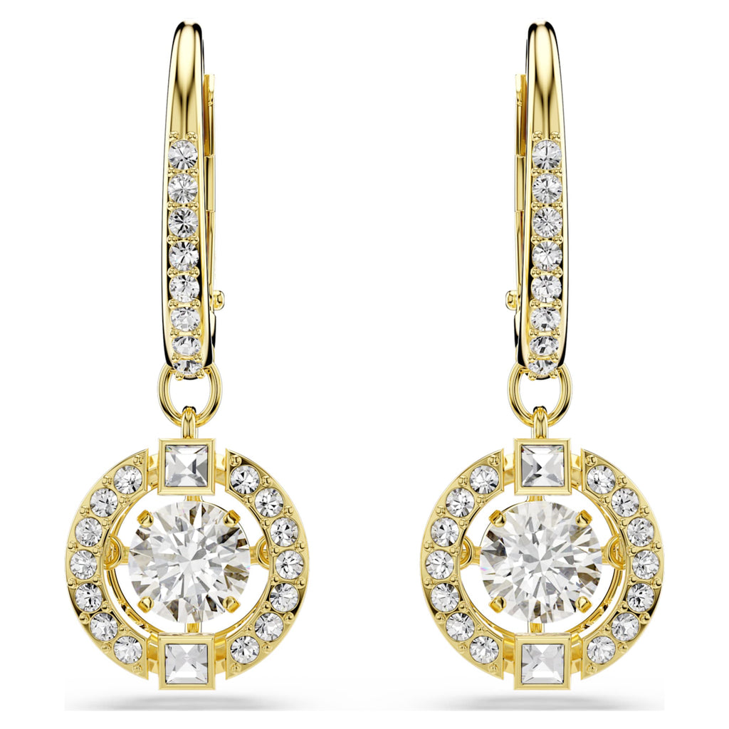 Swarovski Una Angelic drop earrings Round cut, White, 18K gold finish