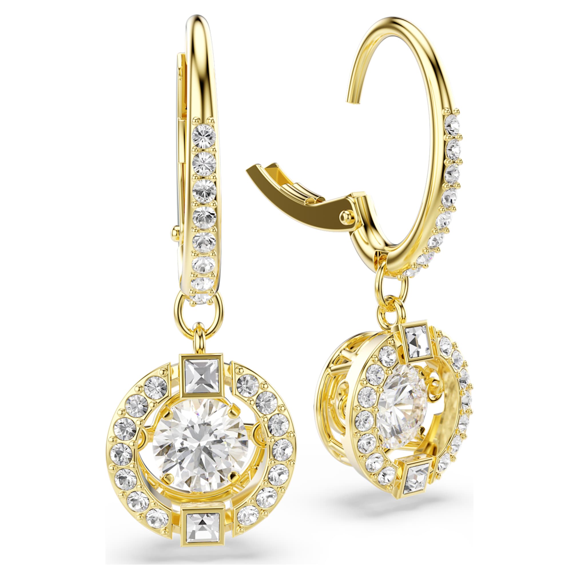 Swarovski Una Angelic drop earrings Round cut, White, 18K gold finish