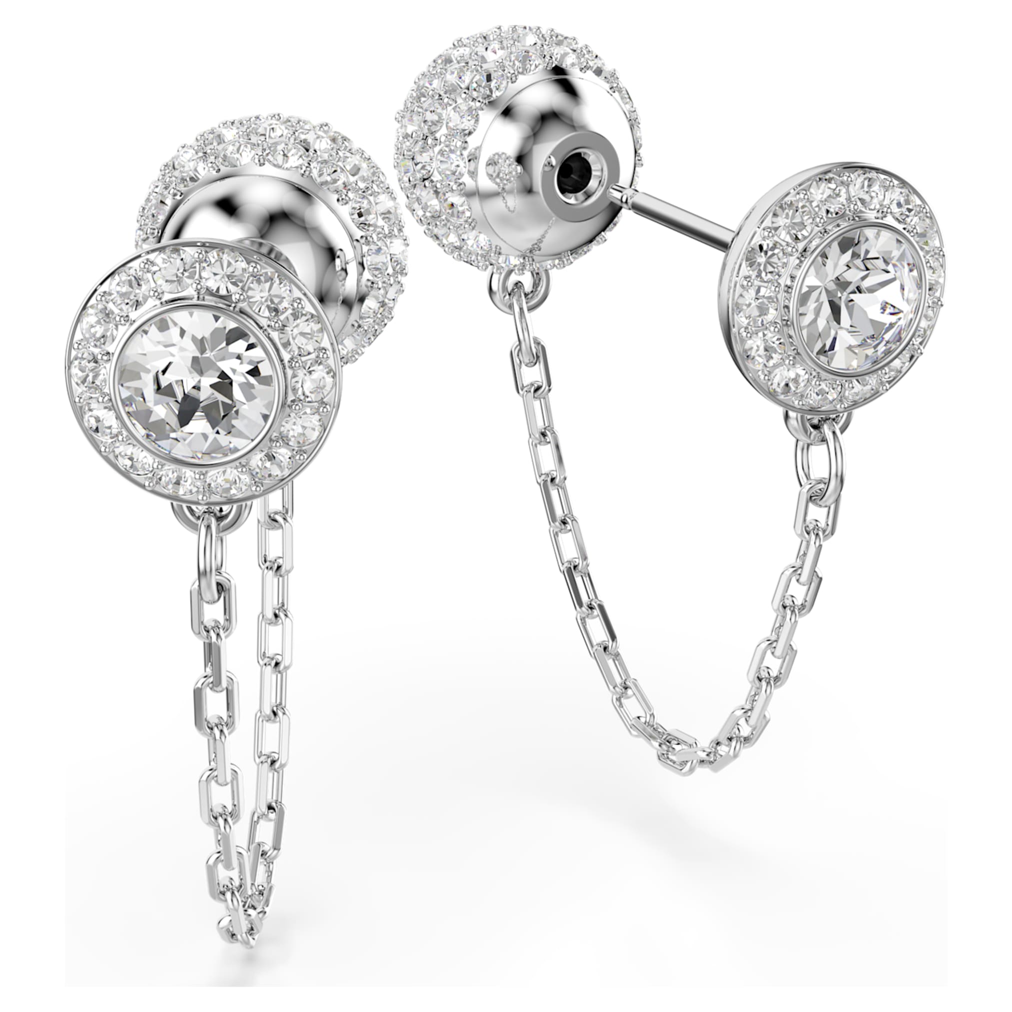 Swarovski Una Angelic drop earrings Round cut, White, Rhodium plated