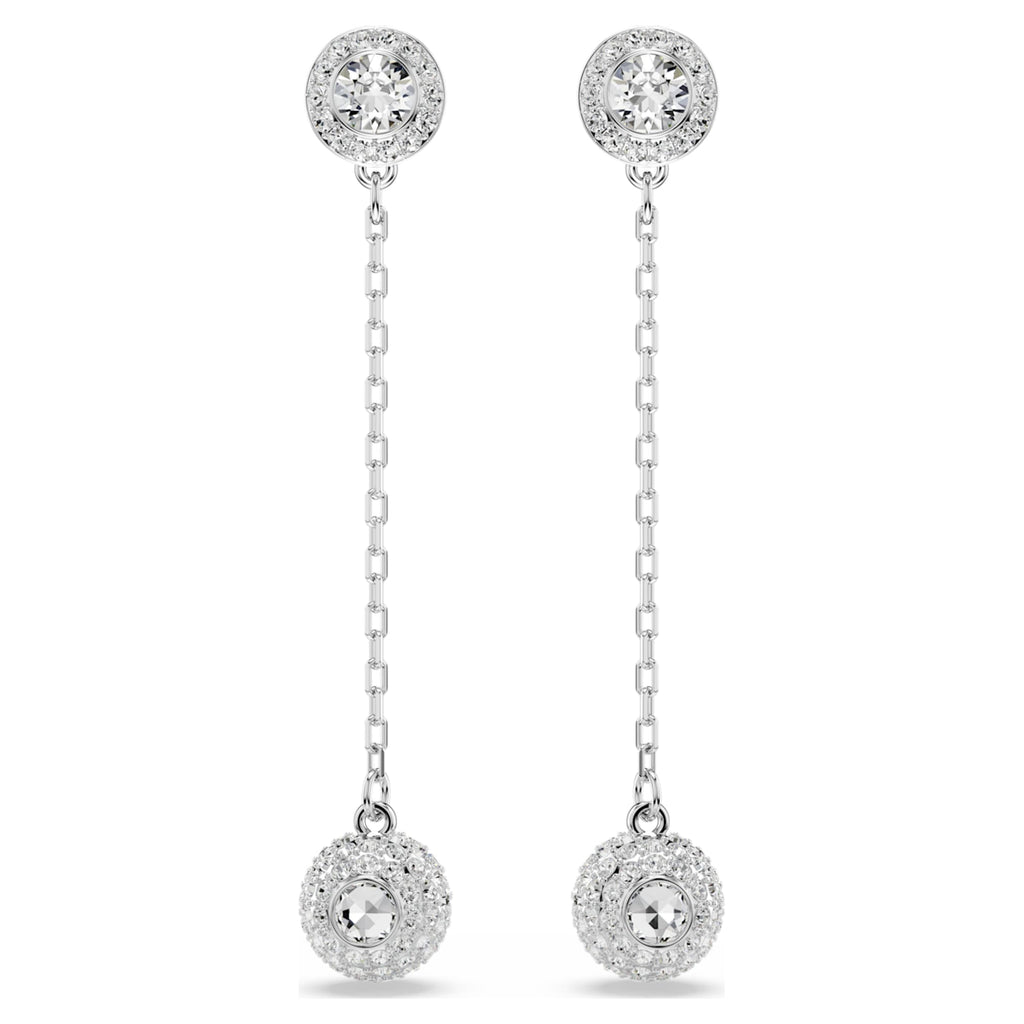 Swarovski Una Angelic drop earrings Round cut, White, Rhodium plated
