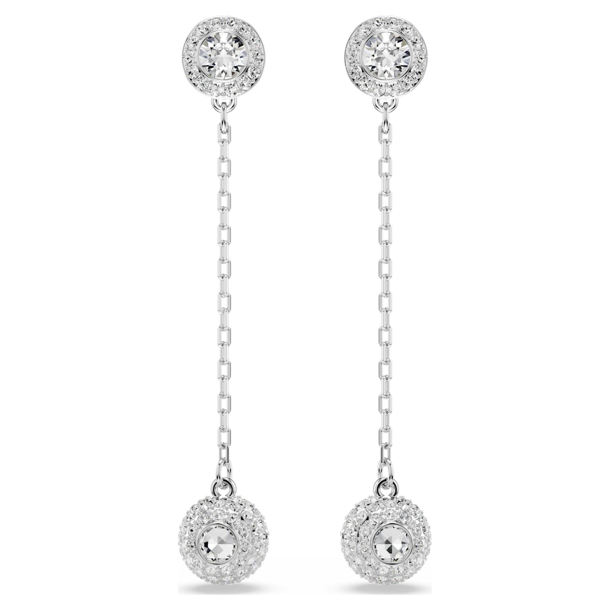 Swarovski Una Angelic drop earrings Round cut, White, Rhodium plated