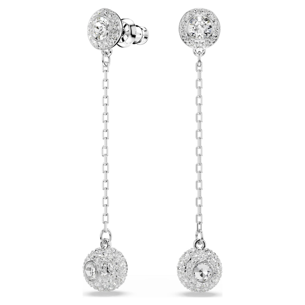 Swarovski Una Angelic drop earrings Round cut, White, Rhodium plated