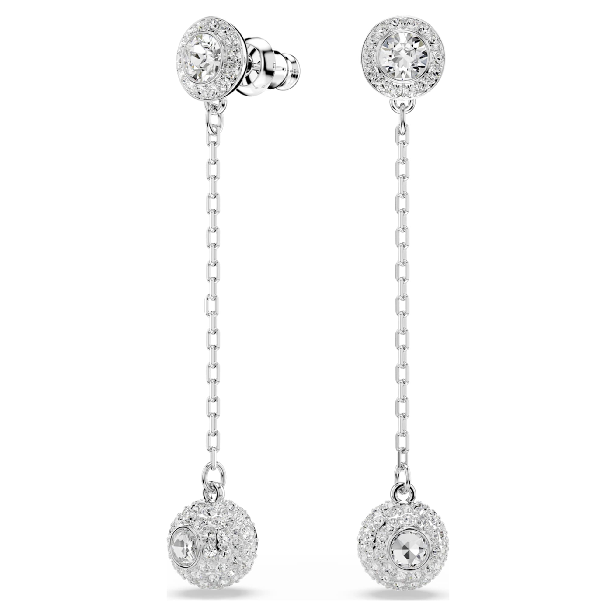 Swarovski Una Angelic drop earrings Round cut, White, Rhodium plated