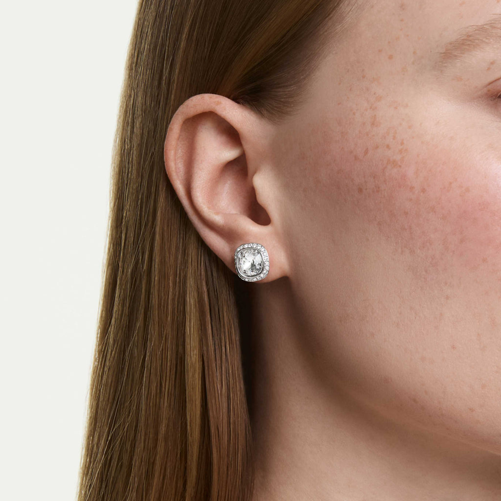 Swarovski Una Angelic earrings Cushion cut, White, Rhodium plated