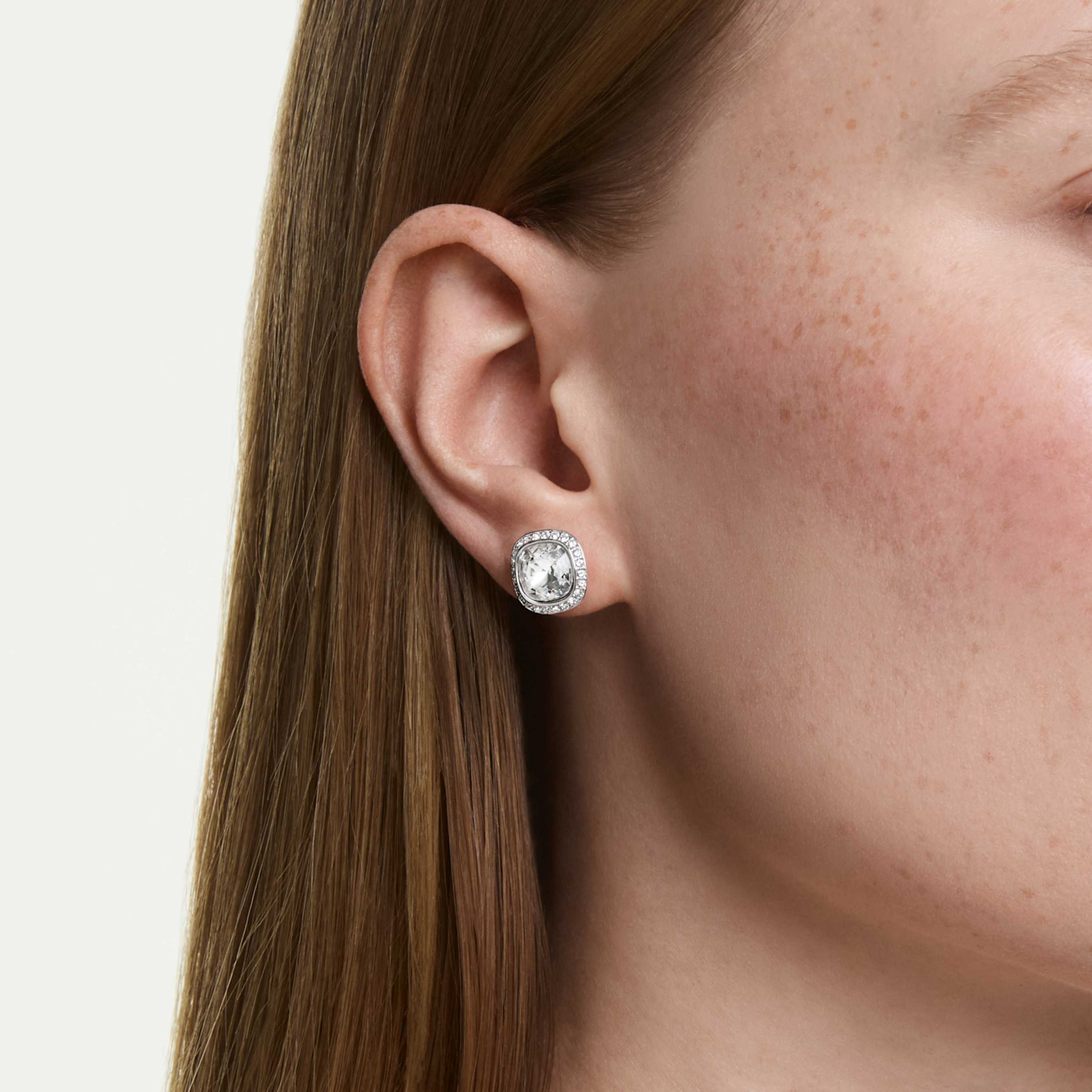 Swarovski Una Angelic earrings Cushion cut, White, Rhodium plated