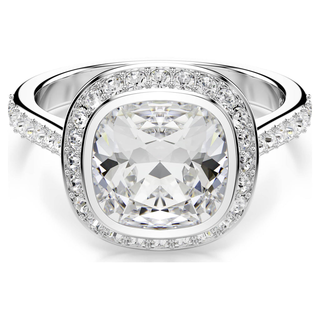 Swarovski Una Angelic halo ring Cushion cut, White, Rhodium plated