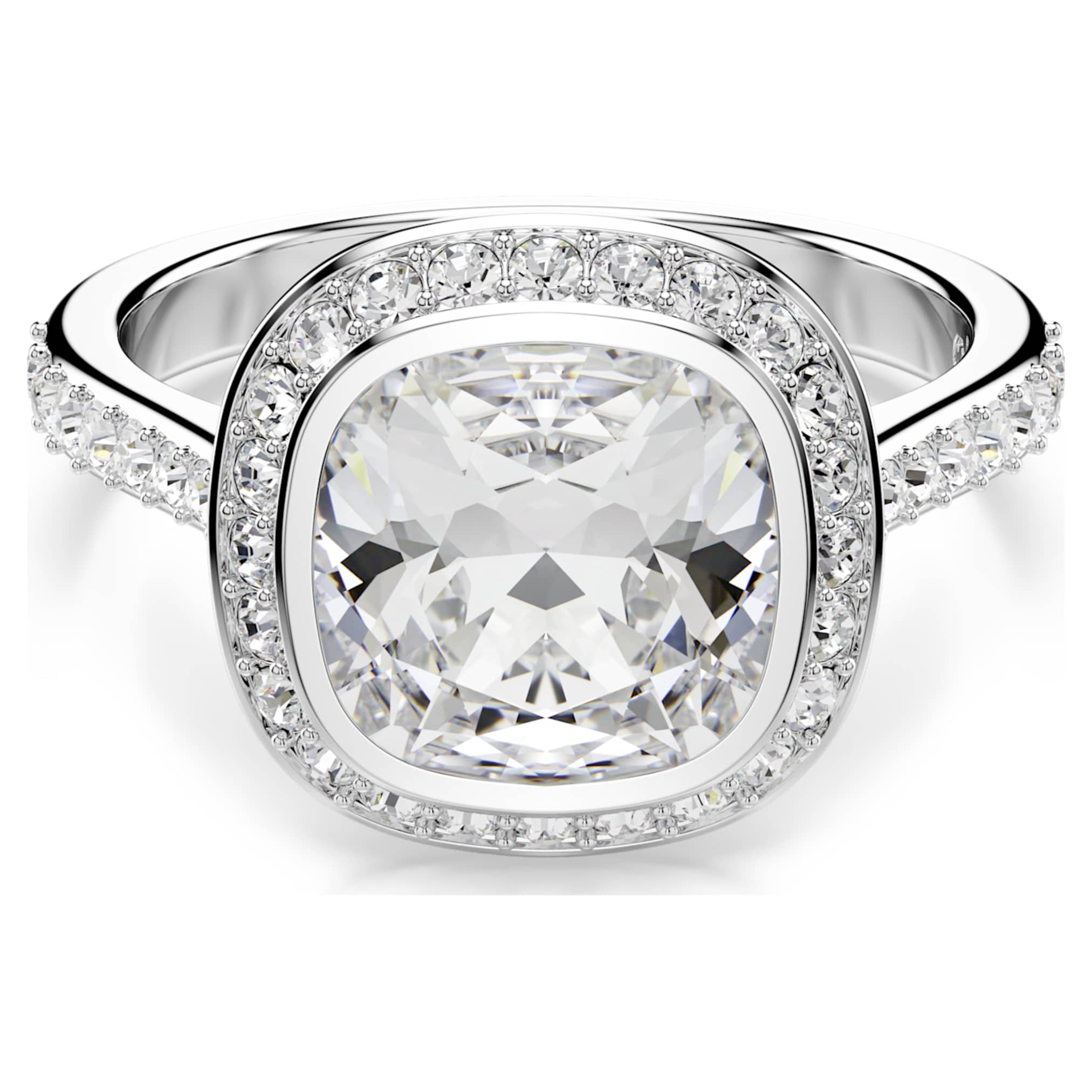 Swarovski Una Angelic halo ring Cushion cut, White, Rhodium plated