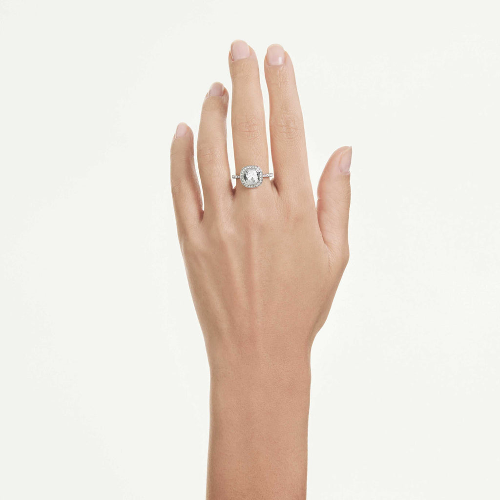 Swarovski Una Angelic halo ring Cushion cut, White, Rhodium plated